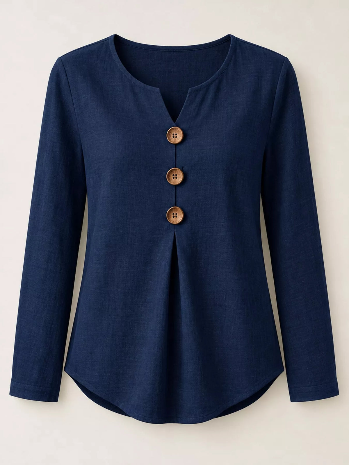 full size long sleeve blouse with decorative wooden | dropsona - neutral - material texture