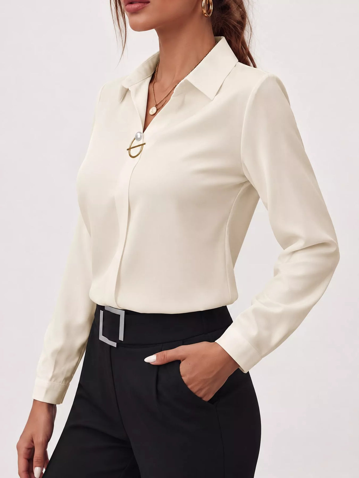 long sleeve satin blouse | dropsona - neutral - packaging