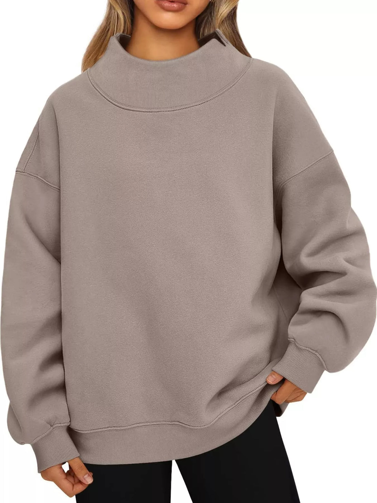 oversized mock neck long sleeve sweatshirt | dropsona - neutral - material texture