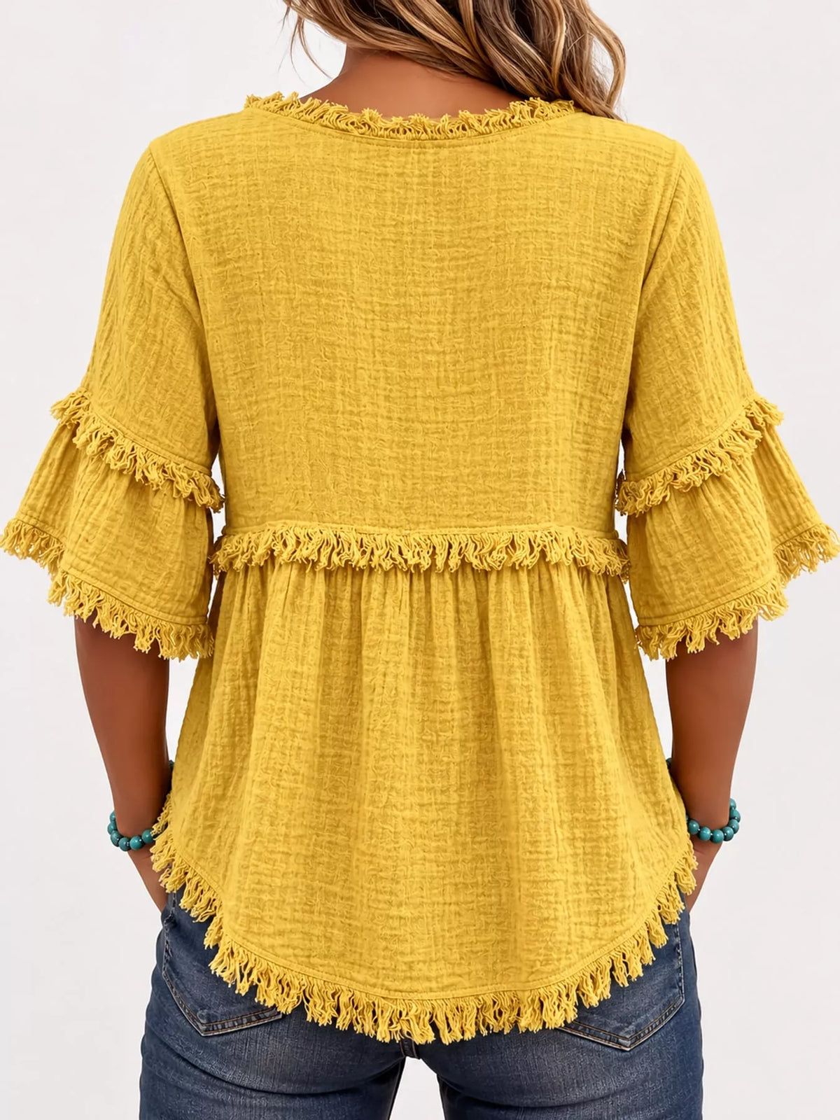 full size frayed edge textured blouse plus | dropsona - neutral - material texture