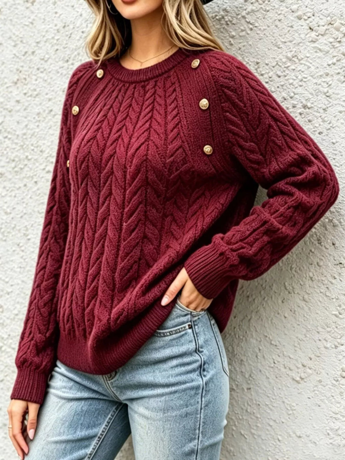 cable-knit raglan sleeve sweater | dropsona - neutral - size reference