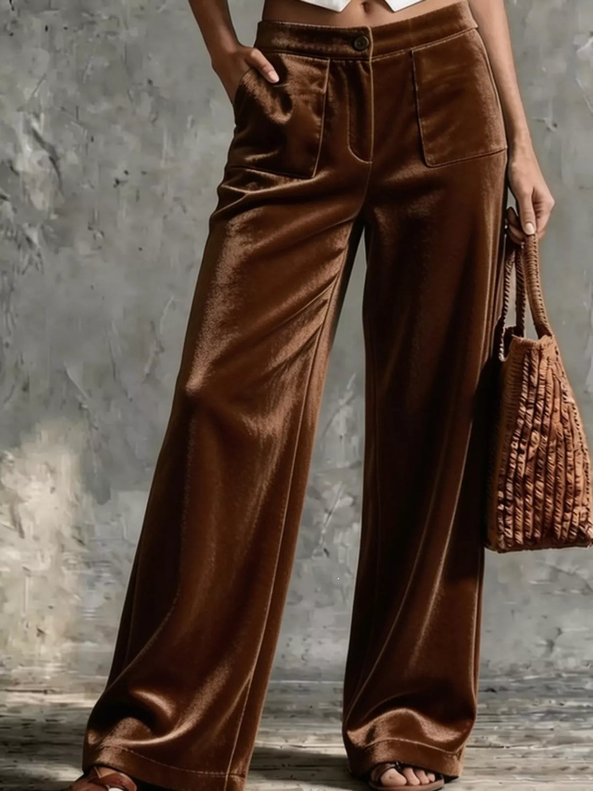 full size high-waisted wide-leg velvet pants with | dropsona - neutral - usage example