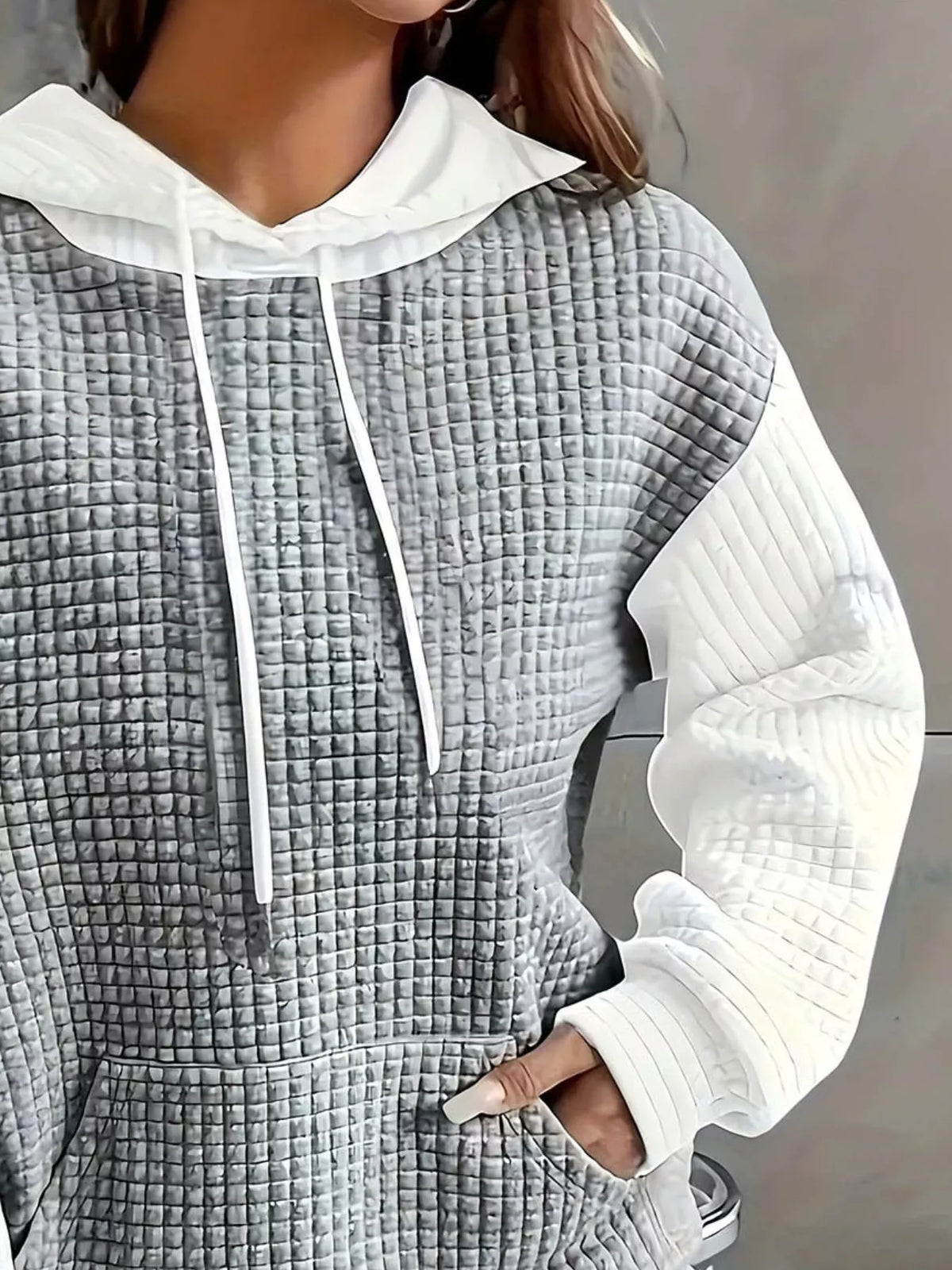 full size textured kangaroo pocket hoodie plus size - material texture