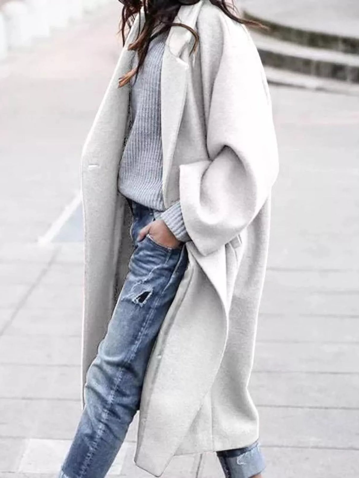 full size lapel collar one button coat plus | dropsona - neutral - size reference