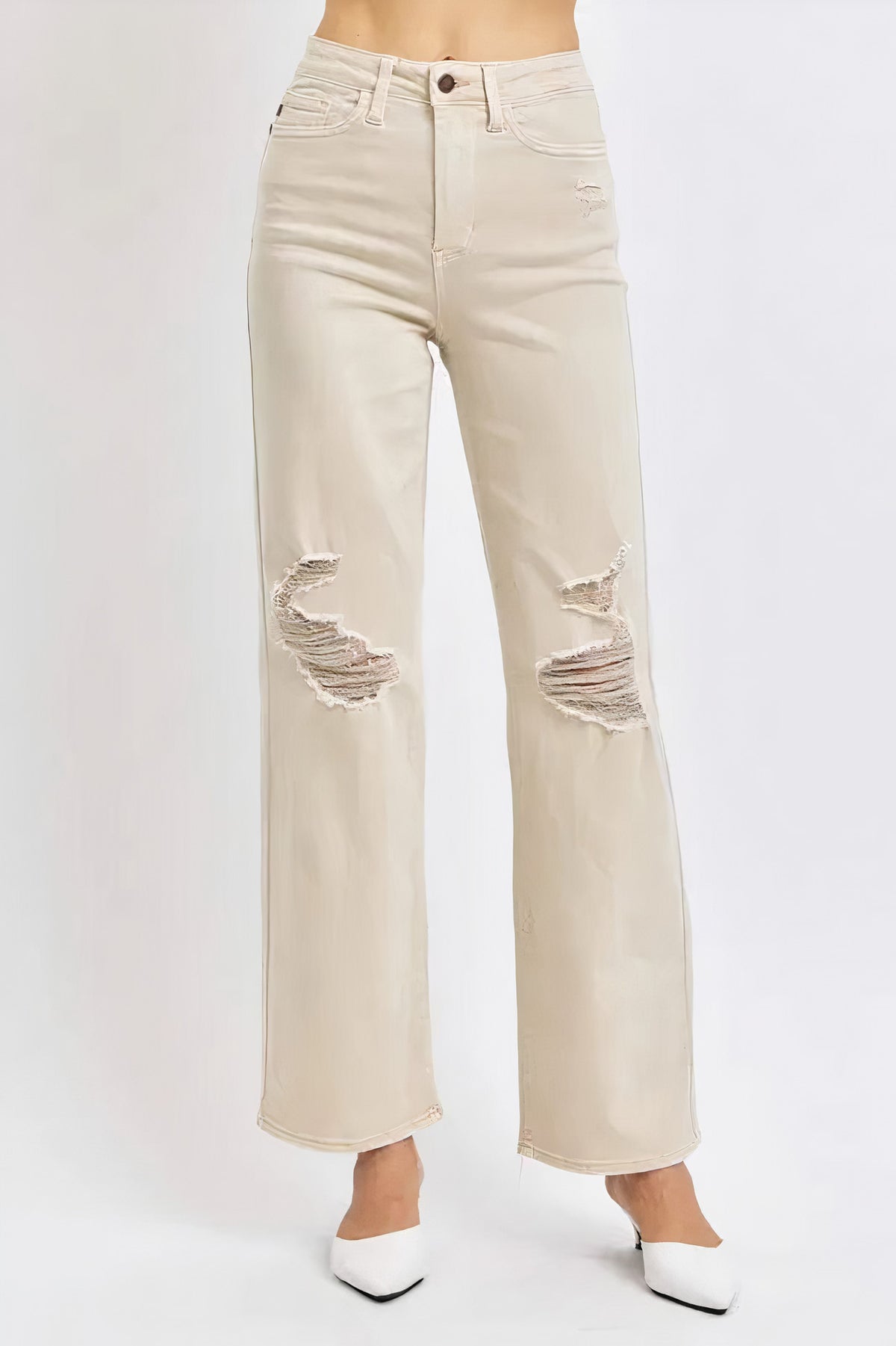 judy blue full size high waist distressed wide leg jeans - everyday wear