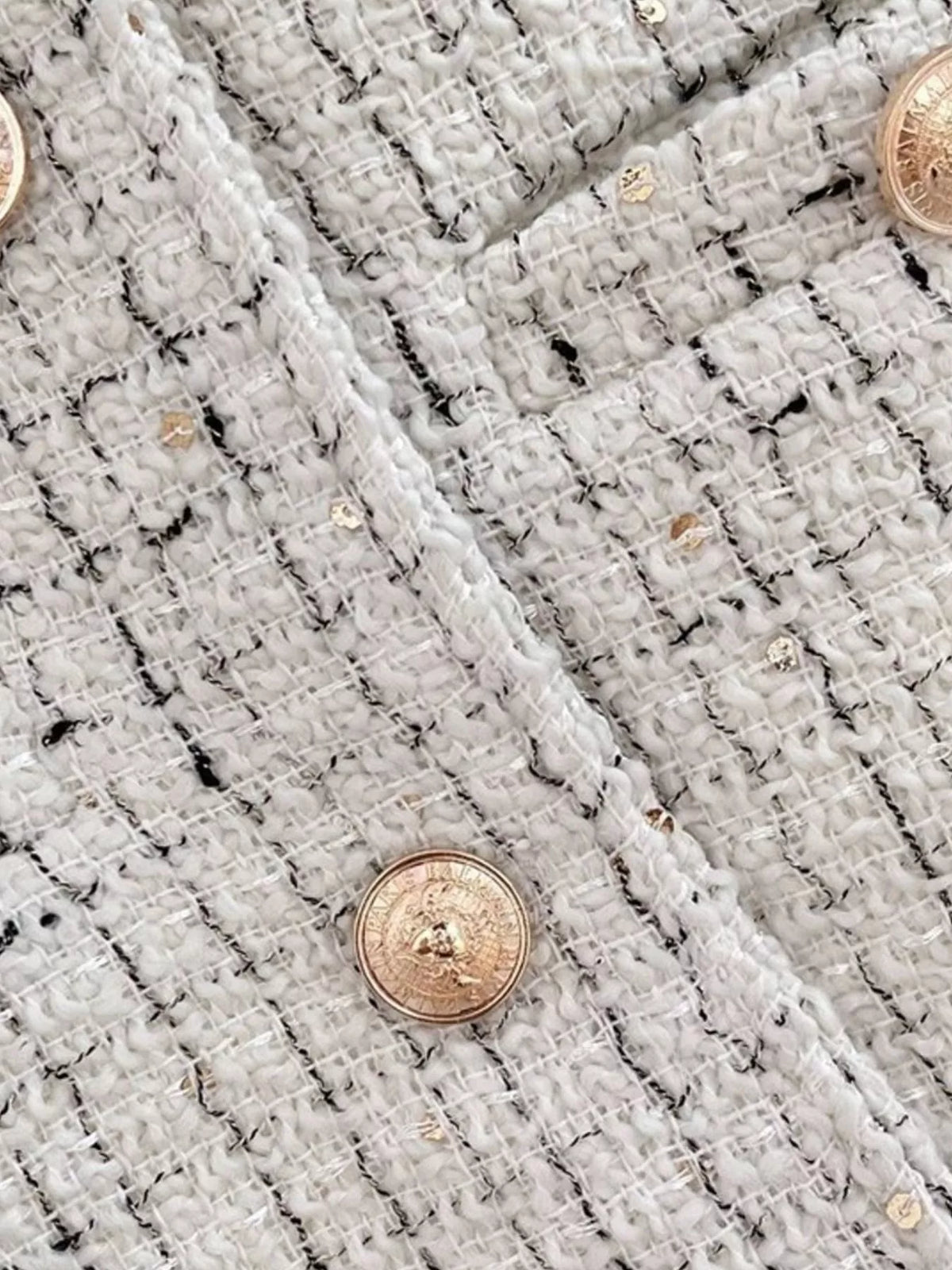 elegant tweed jacket with gold-tone button accents | dropsona - neutral - material texture