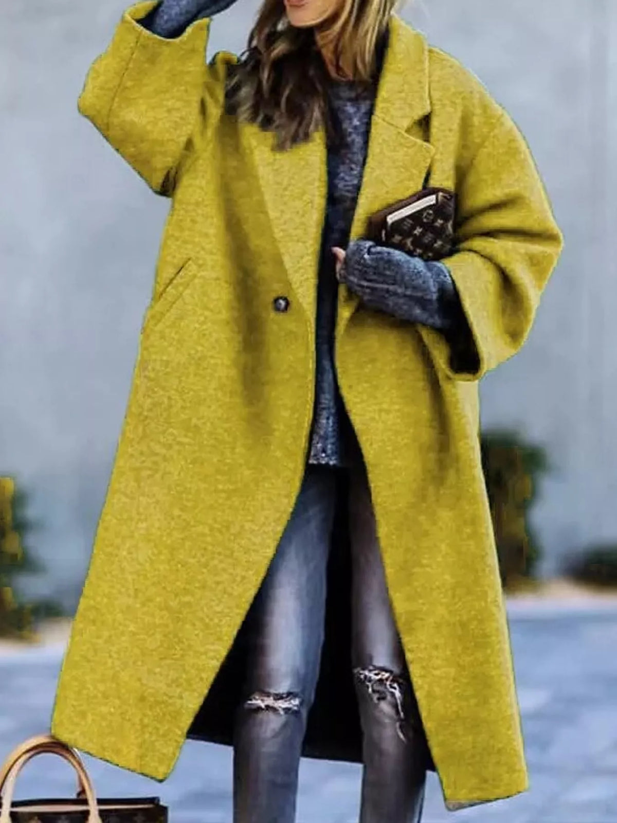 full size lapel collar one button coat plus | dropsona - neutral - material texture