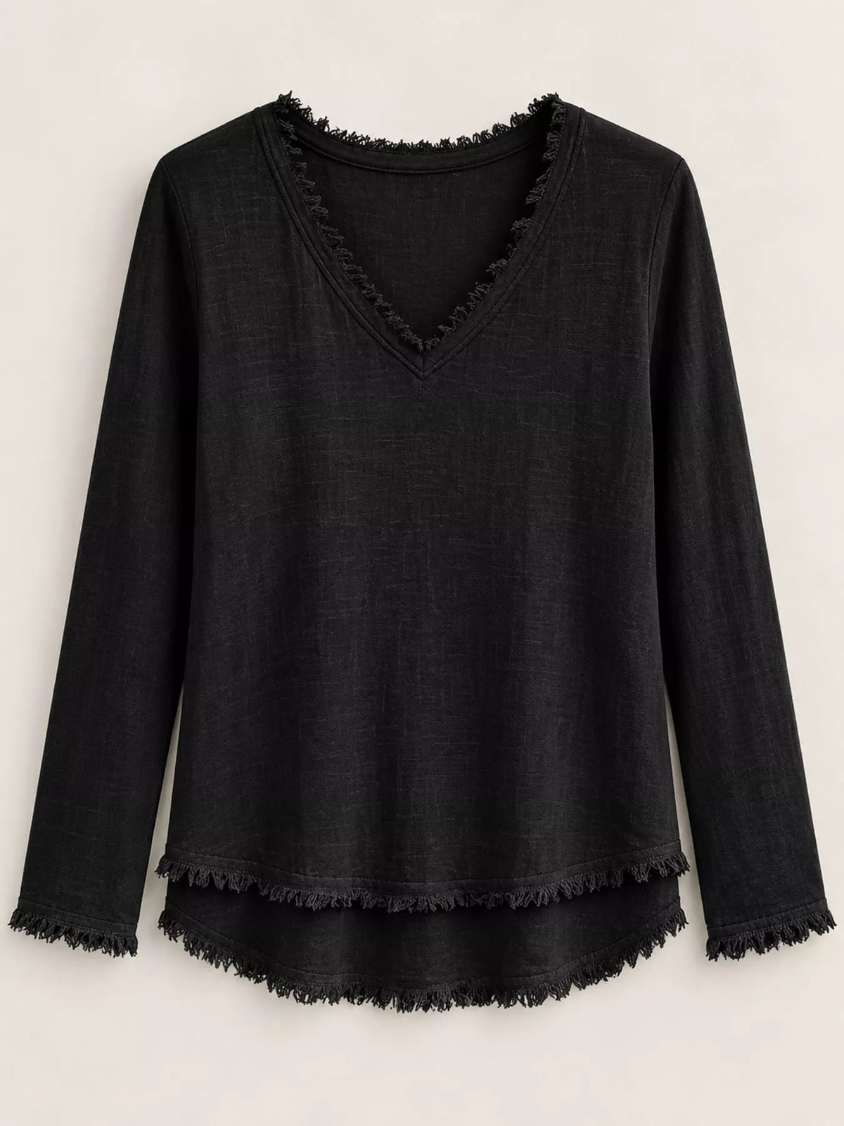 full size frayed hem v-neck blouse plus | dropsona - neutral - front view