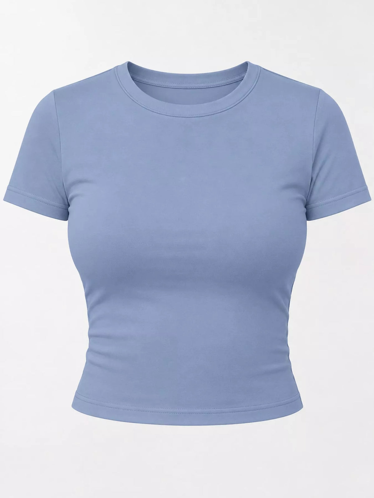 slim fit basic crew neck short sleeve crop t-shirt | dropsona - neutral - material texture