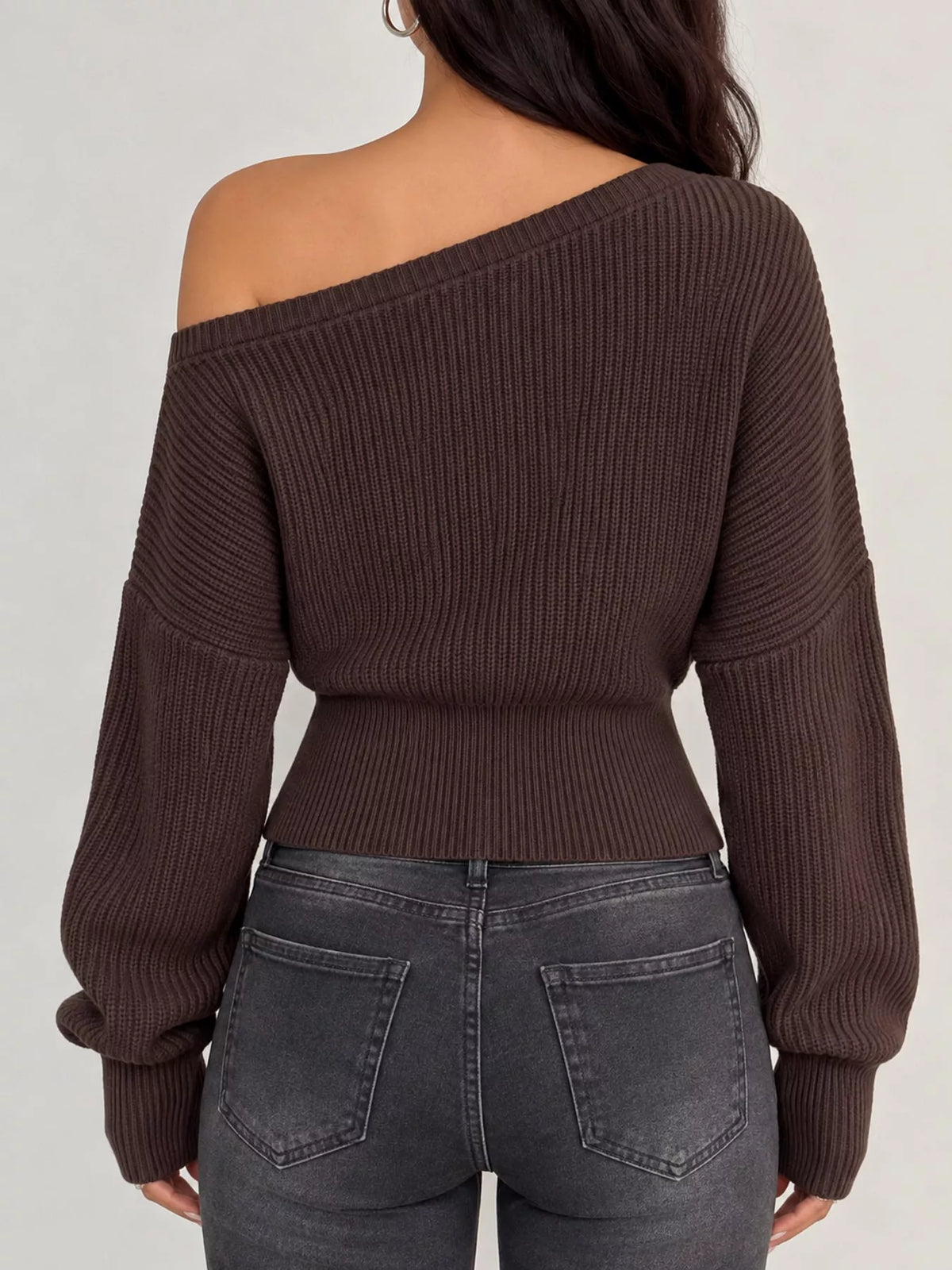 one shoulder ribbed knit sweater – fit | dropsona - neutral - packaging