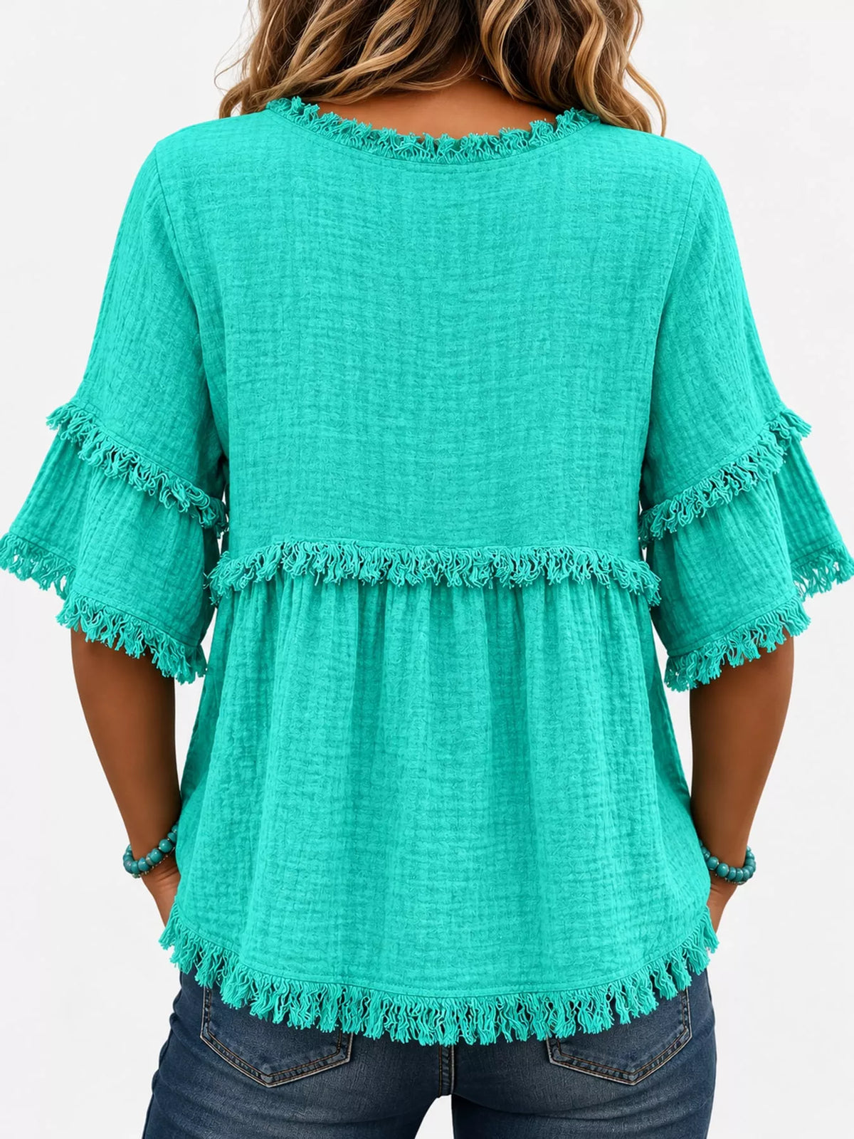 full size frayed edge textured blouse plus | dropsona - neutral - packaging