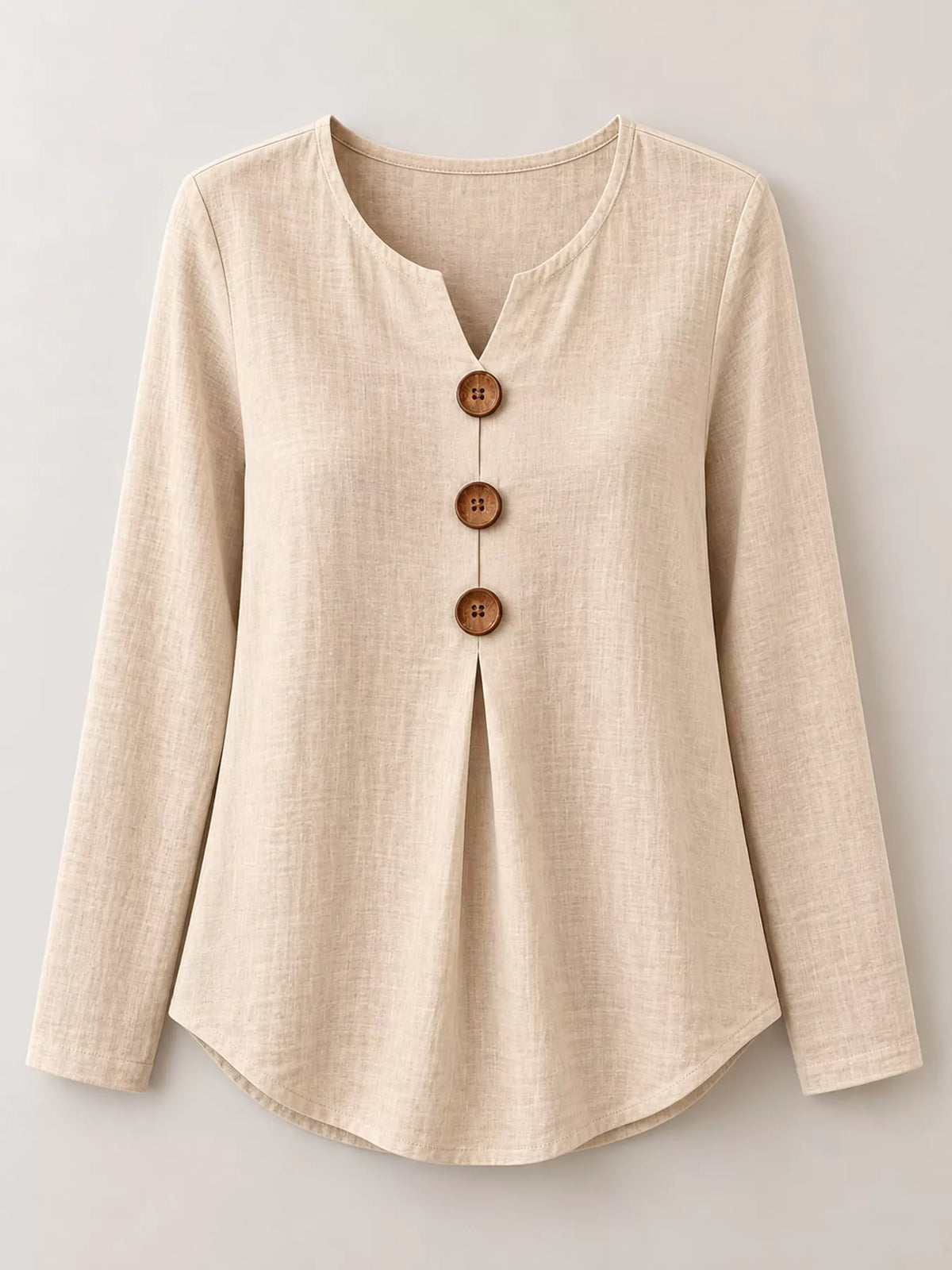 full size long sleeve blouse with decorative wooden | dropsona - neutral - packaging