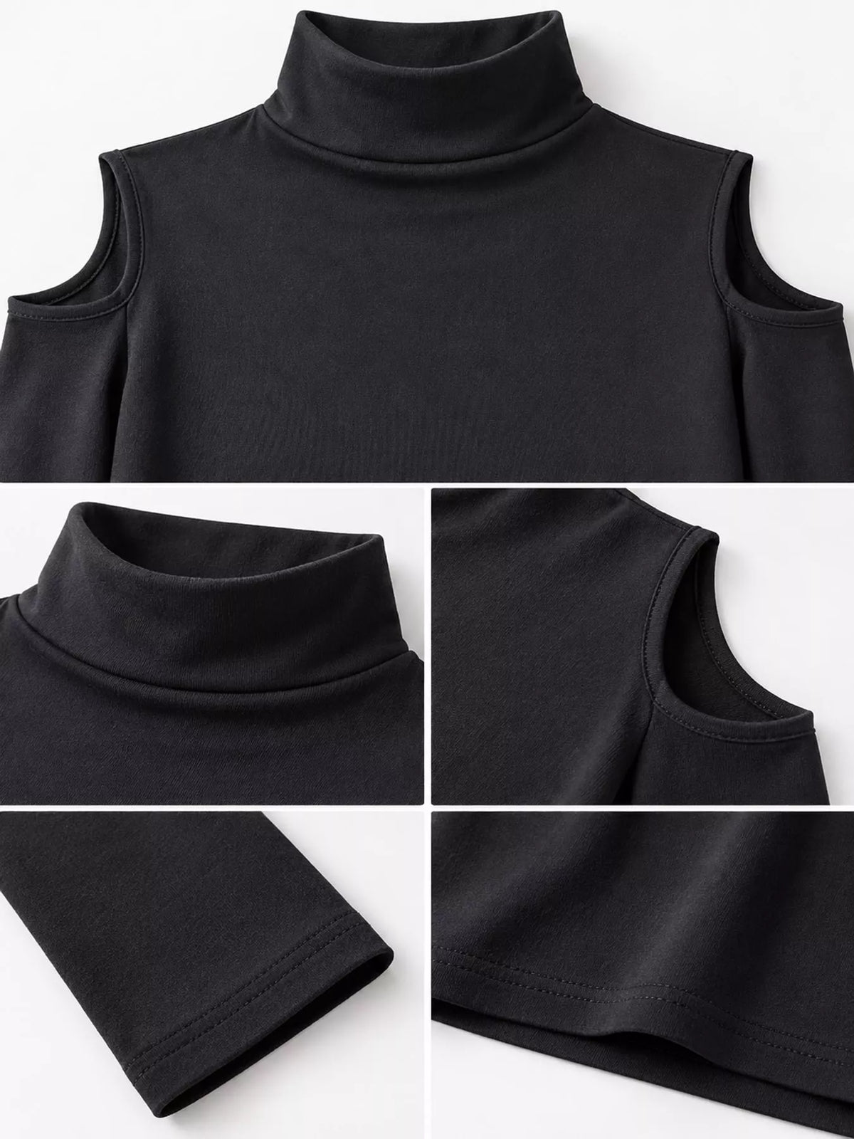 mock neck cold-shoulder slim-fit t-shirt | dropsona - neutral - material texture