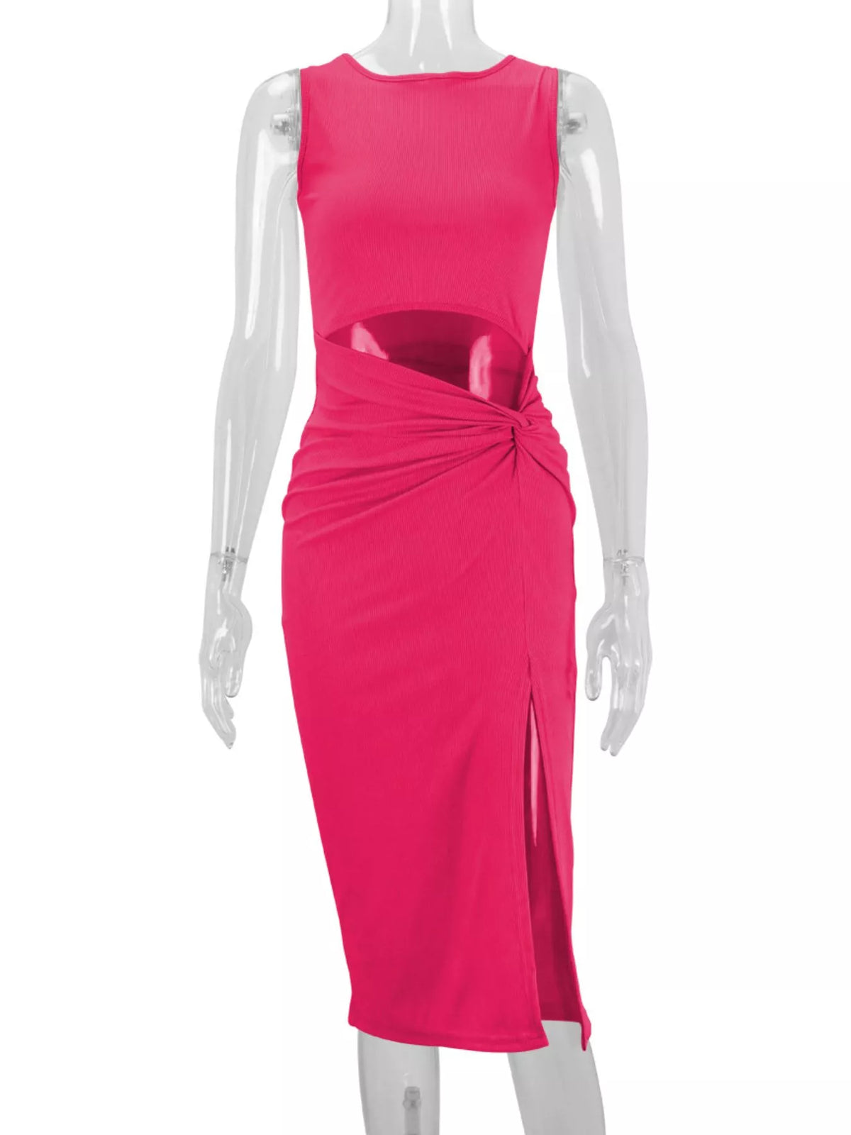 sleeveless cut-out ruched high-slit bodycon dress | dropsona - neutral - usage example