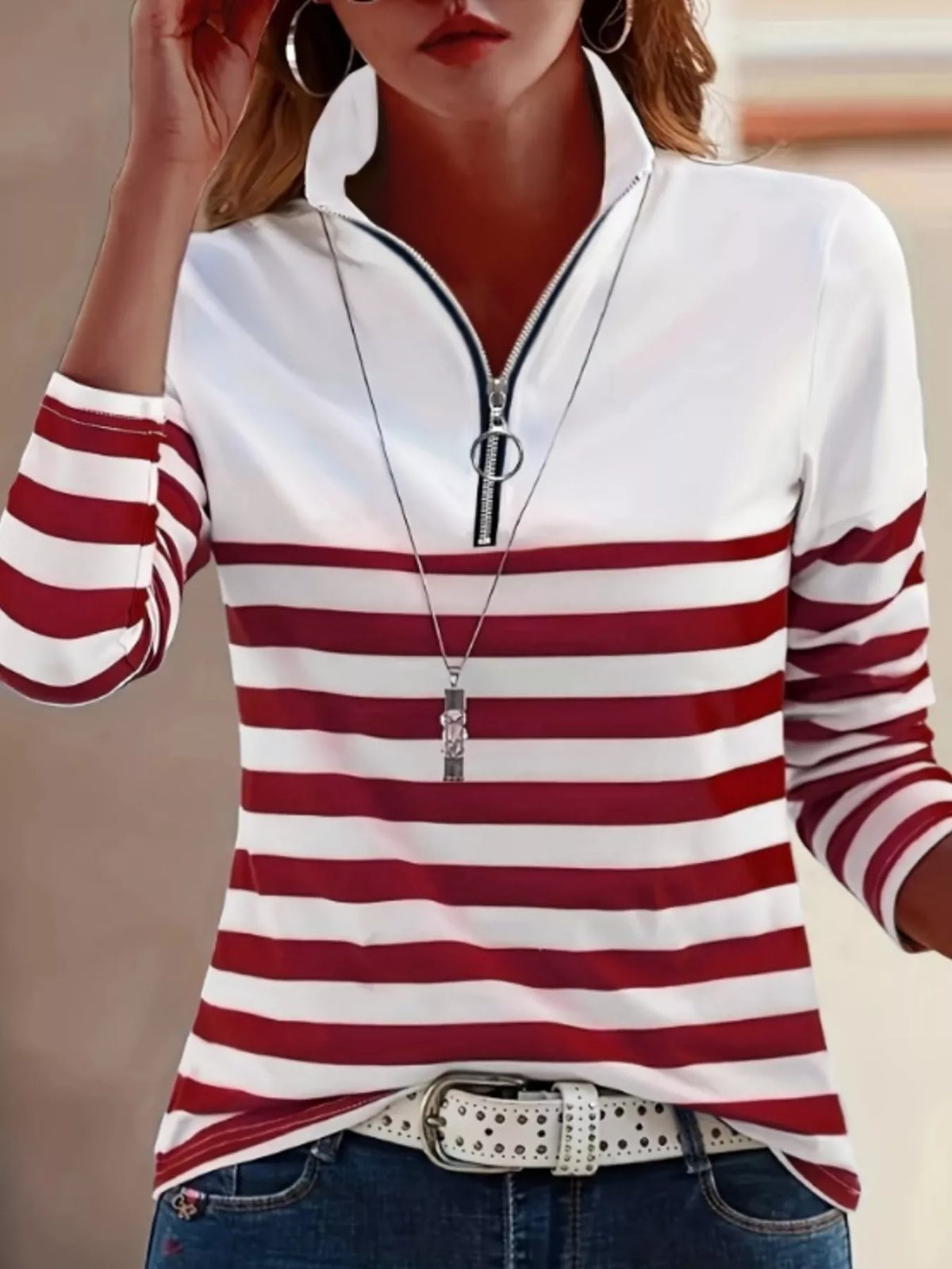 quarter-zip striped long sleeve t-shirt | dropsona - neutral - packaging