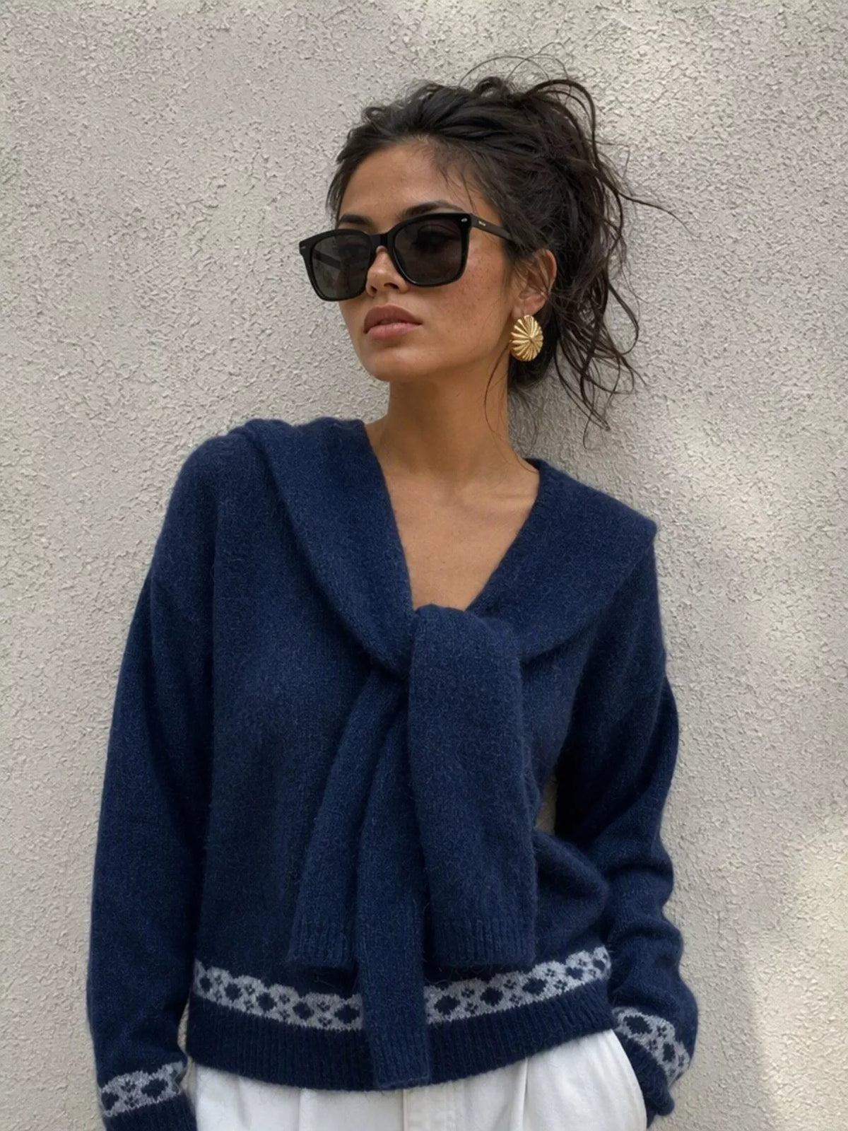 scarf detail dropped shoulder sweater – basic style | dropsona - neutral - material texture