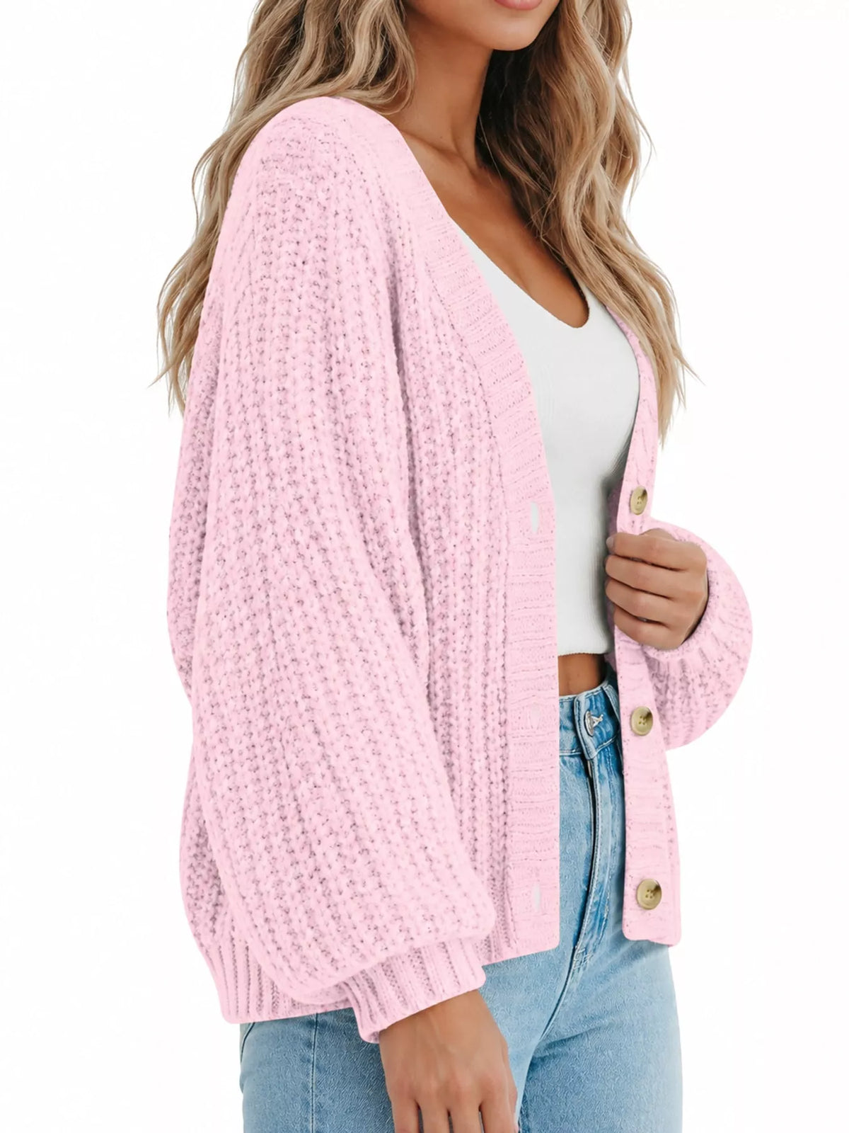 full size chunky knit button-down cardigan plus | dropsona - neutral - front view