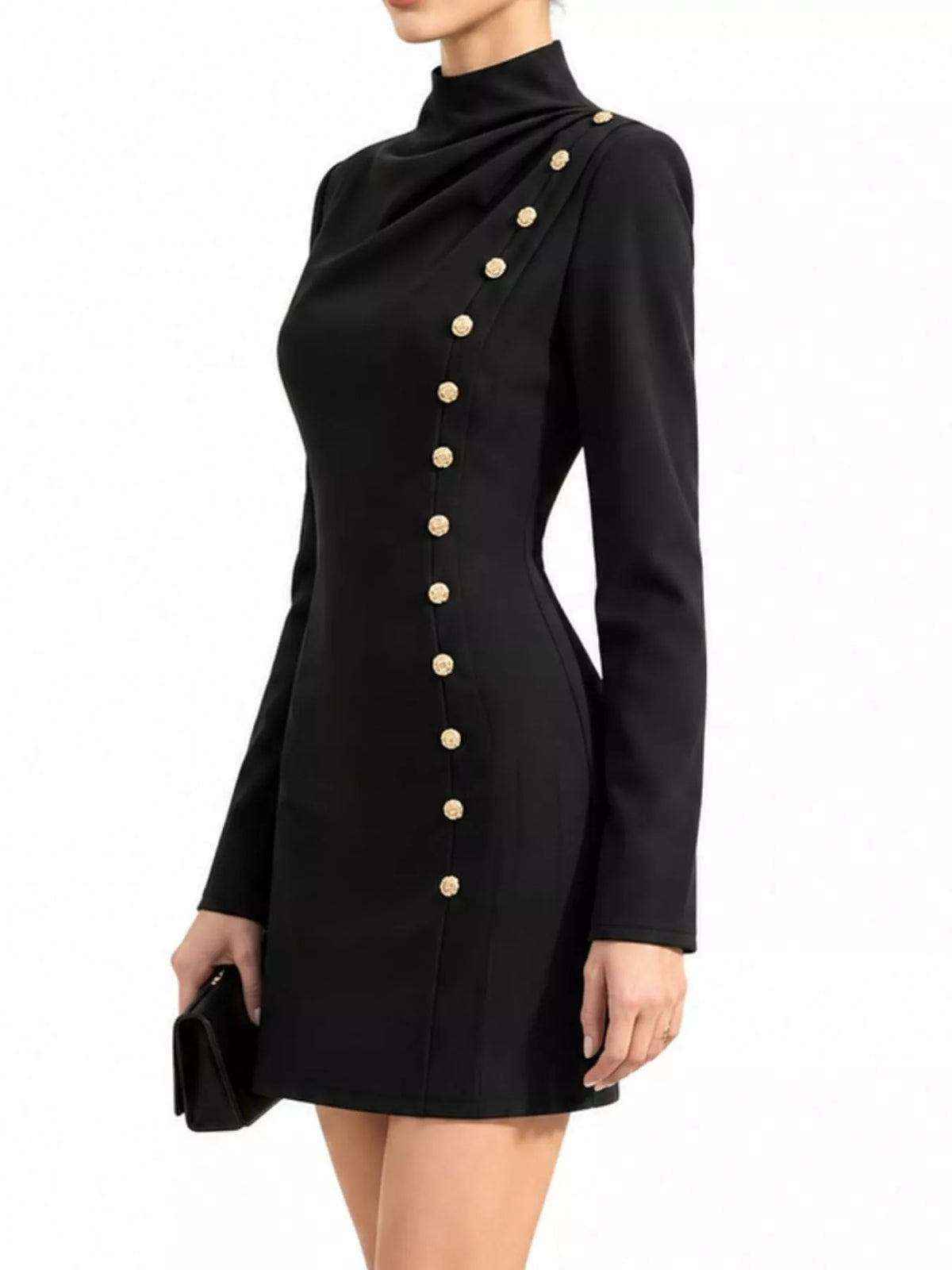 full size decorative button mock neck mini dress plus | dropsona - neutral - packaging