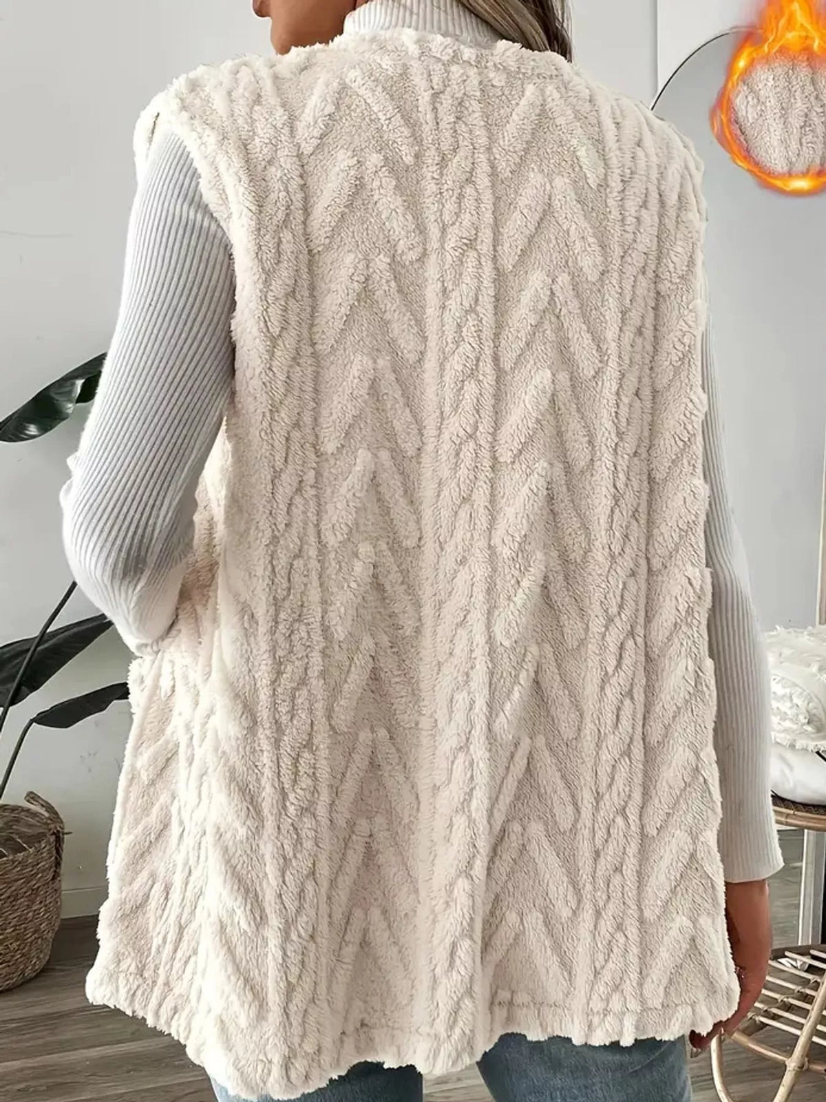sherpa open front vest coat – pocketed,thermal closure | dropsona - neutral - size reference