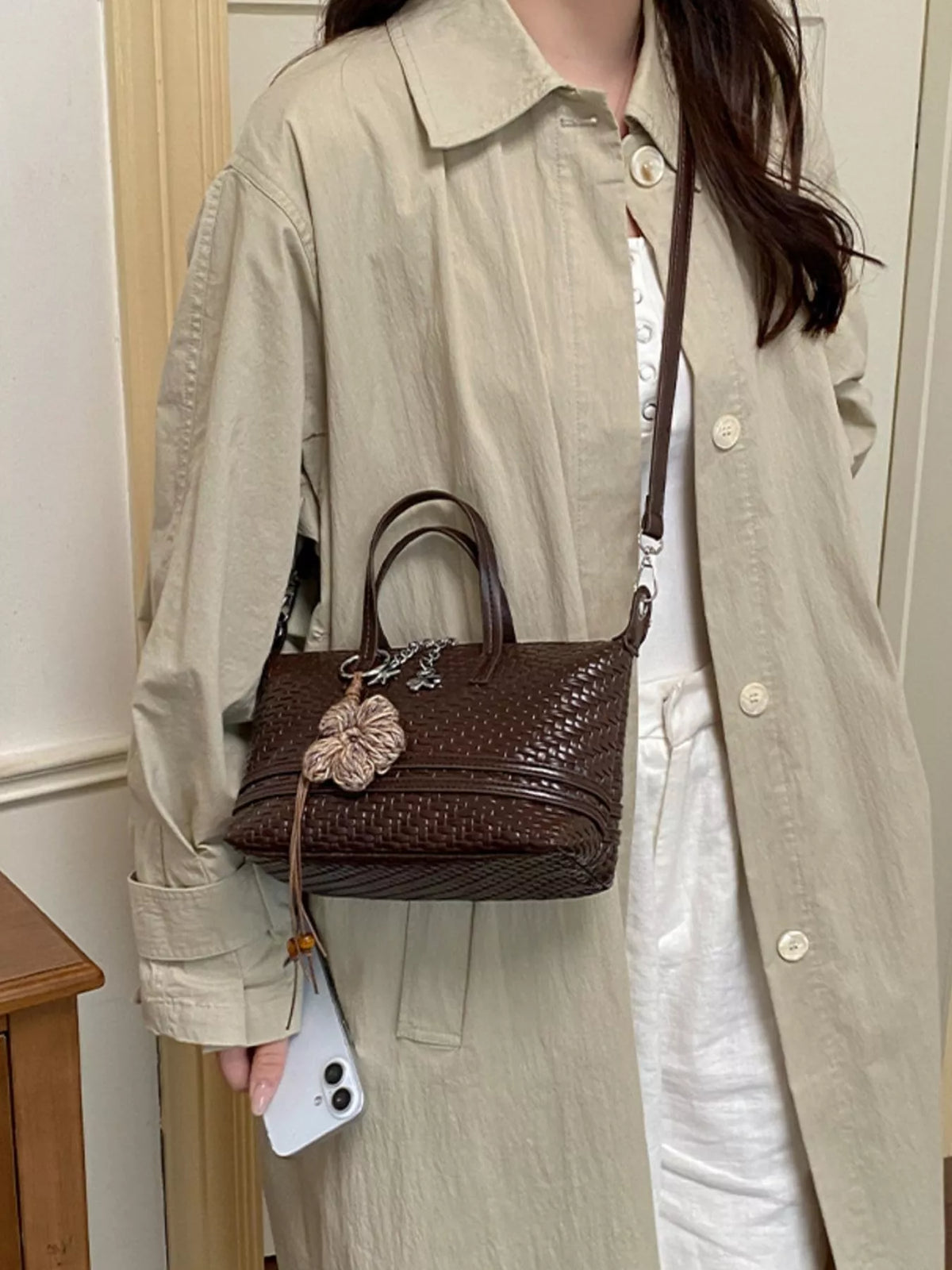 woven texture crossbody bag – stylish sling | dropsona - neutral - material texture