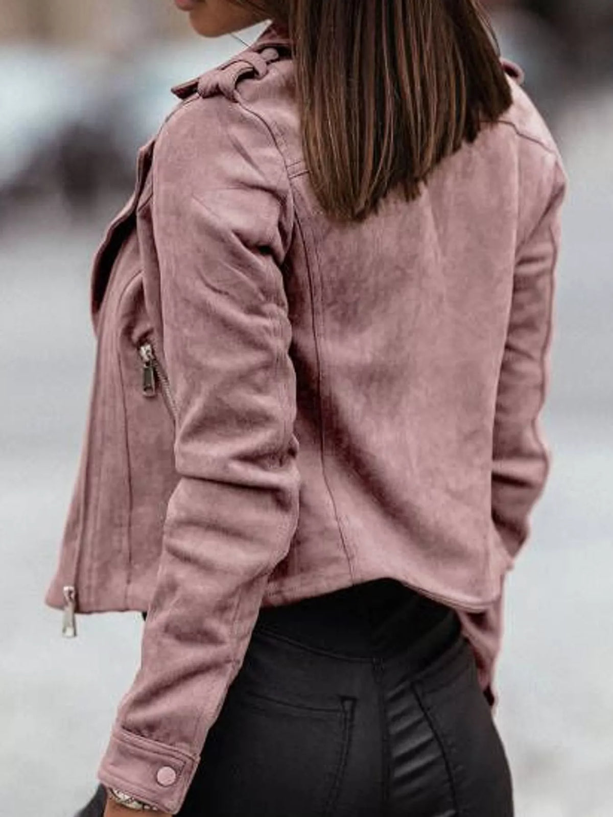 asymmetrical zipper long sleeve jacket | dropsona - neutral - usage example