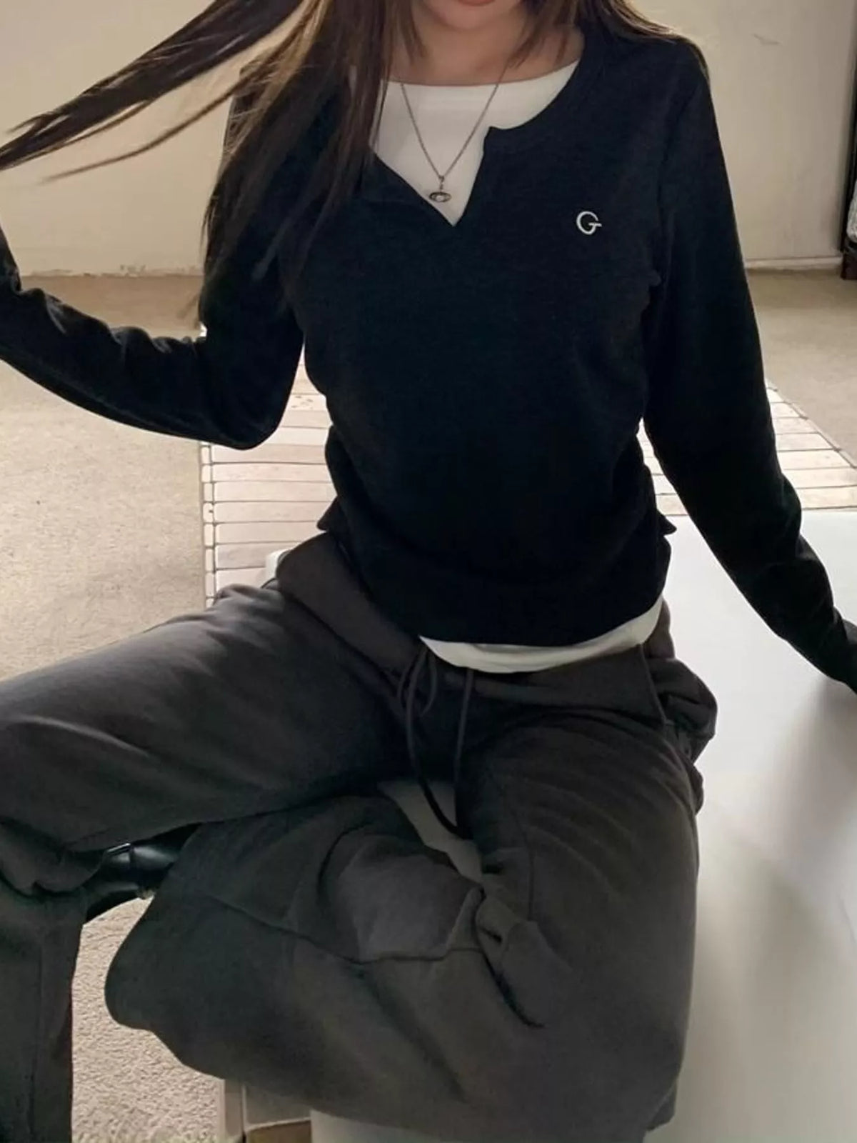 layered look long sleeve t-shirt – basic style fit | dropsona - neutral - usage example