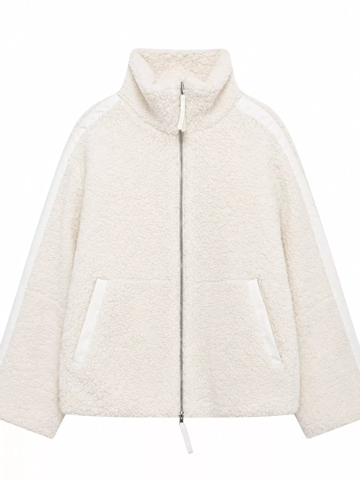 sherpa zip-up outerwear | dropsona - neutral - close-up detail