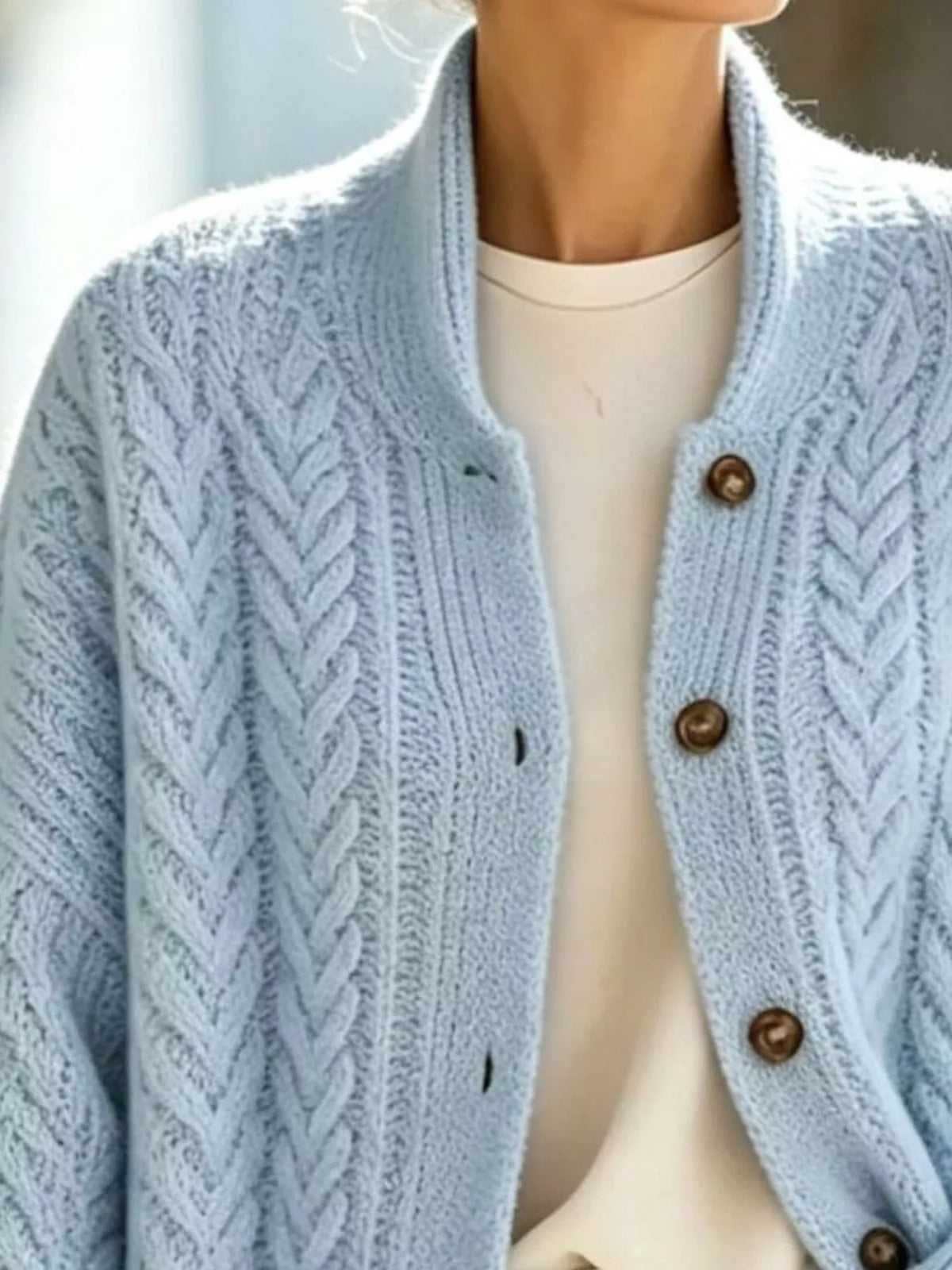 full size cable-knit button-down cardigan plus | dropsona - neutral - material texture