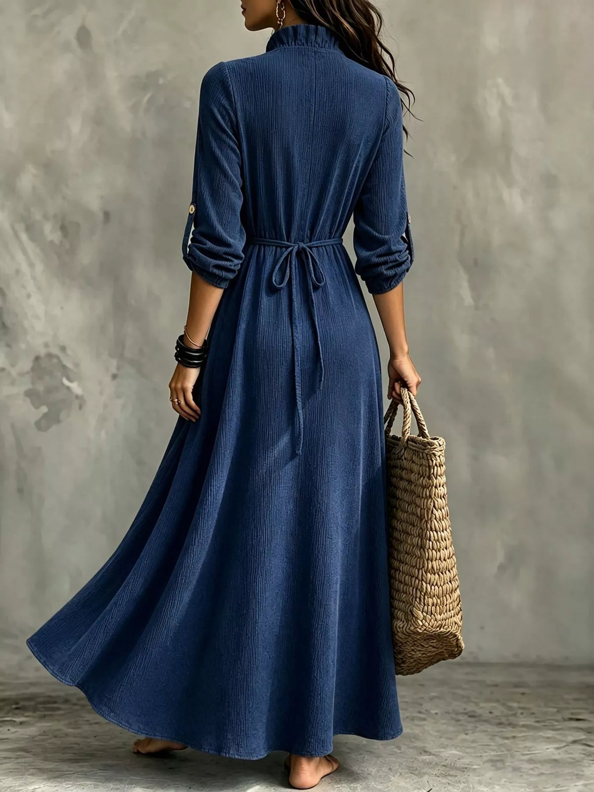 full size frill roll-up sleeve maxi dress plus | dropsona - neutral - size reference