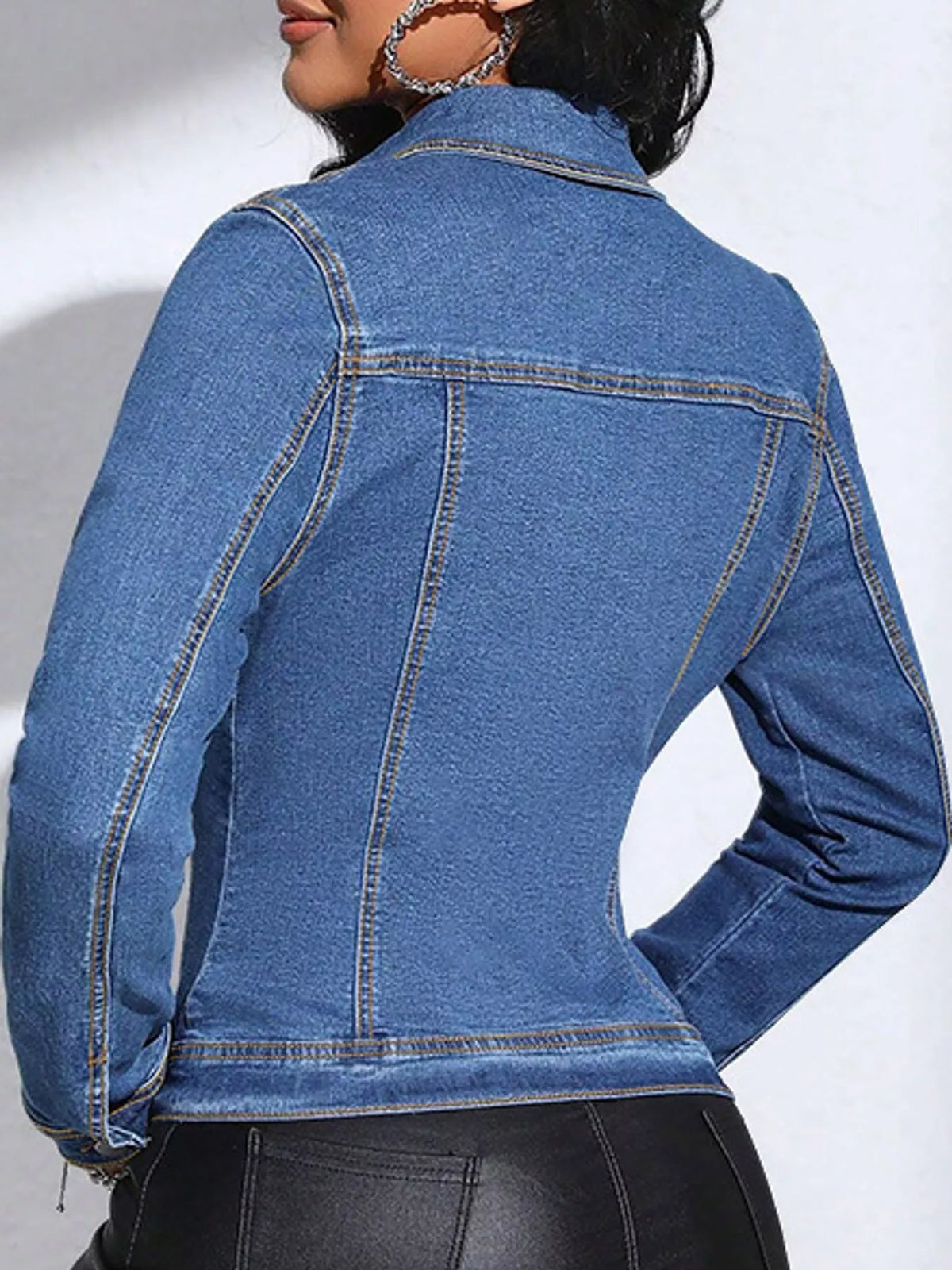 button-down front denim jacket | dropsona - neutral - material texture