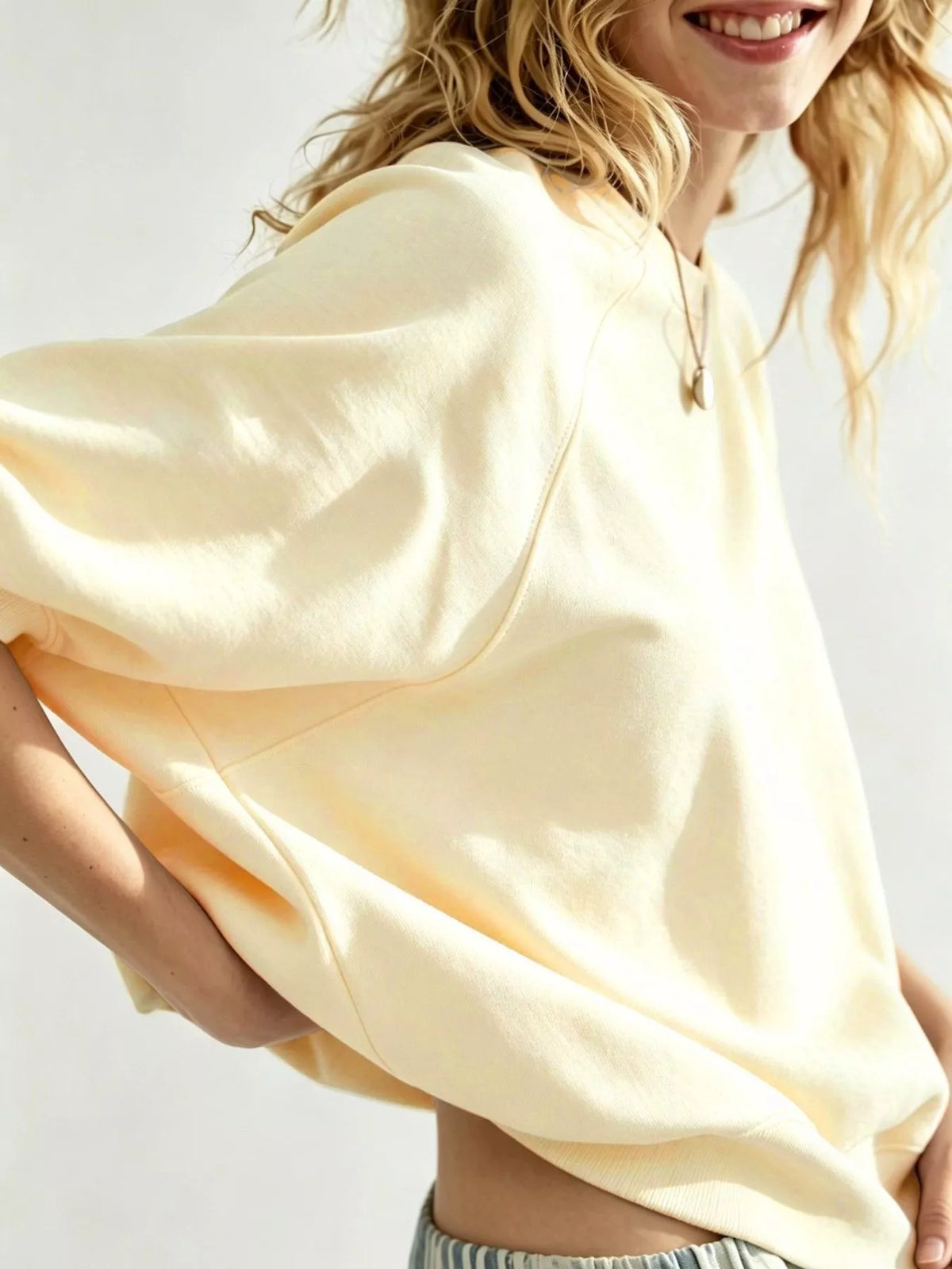 full size raglan short-sleeve sweatshirt plus | dropsona - neutral - close-up detail