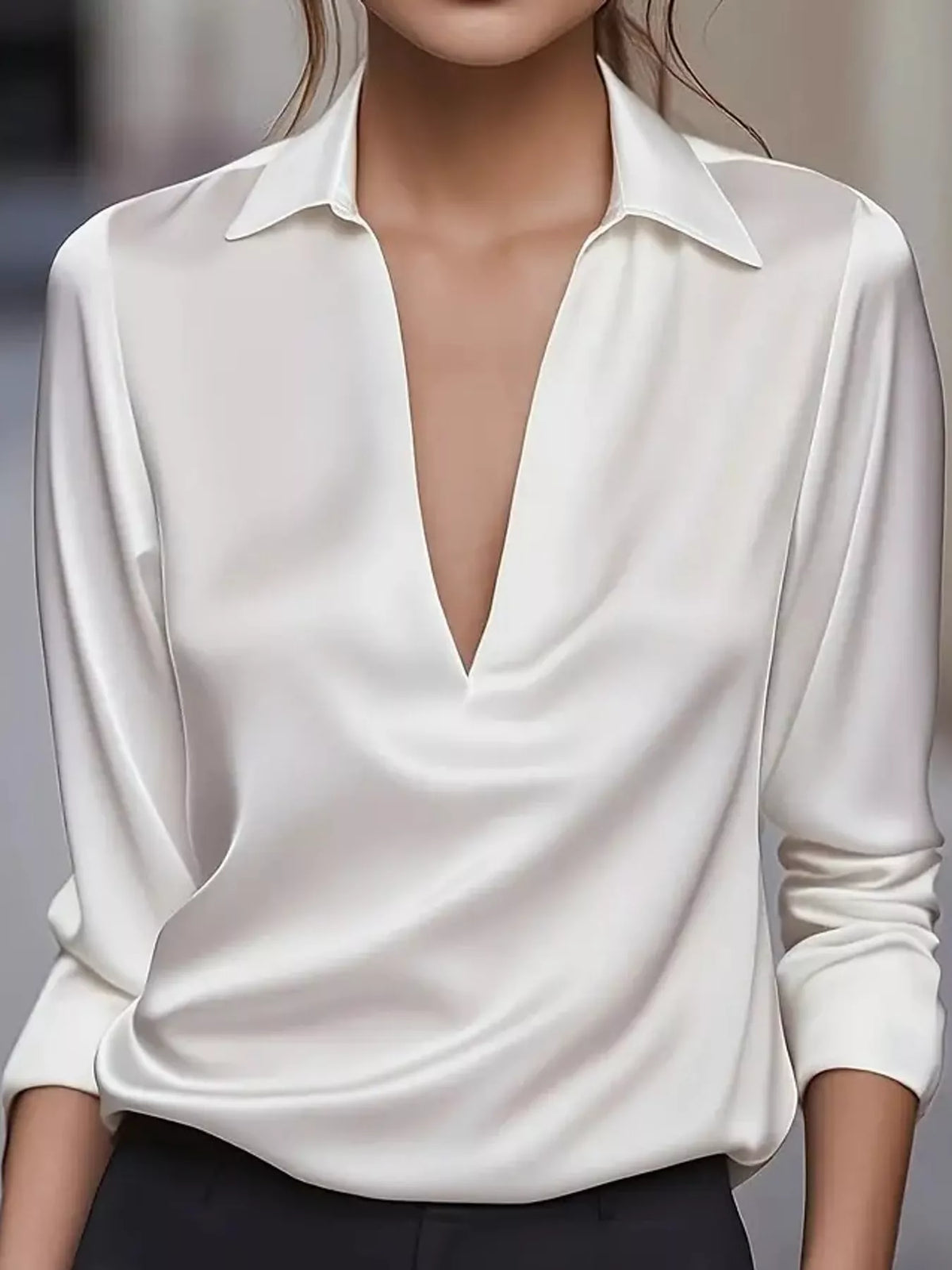 full size satin long sleeve blouse plus | dropsona - neutral - everyday use