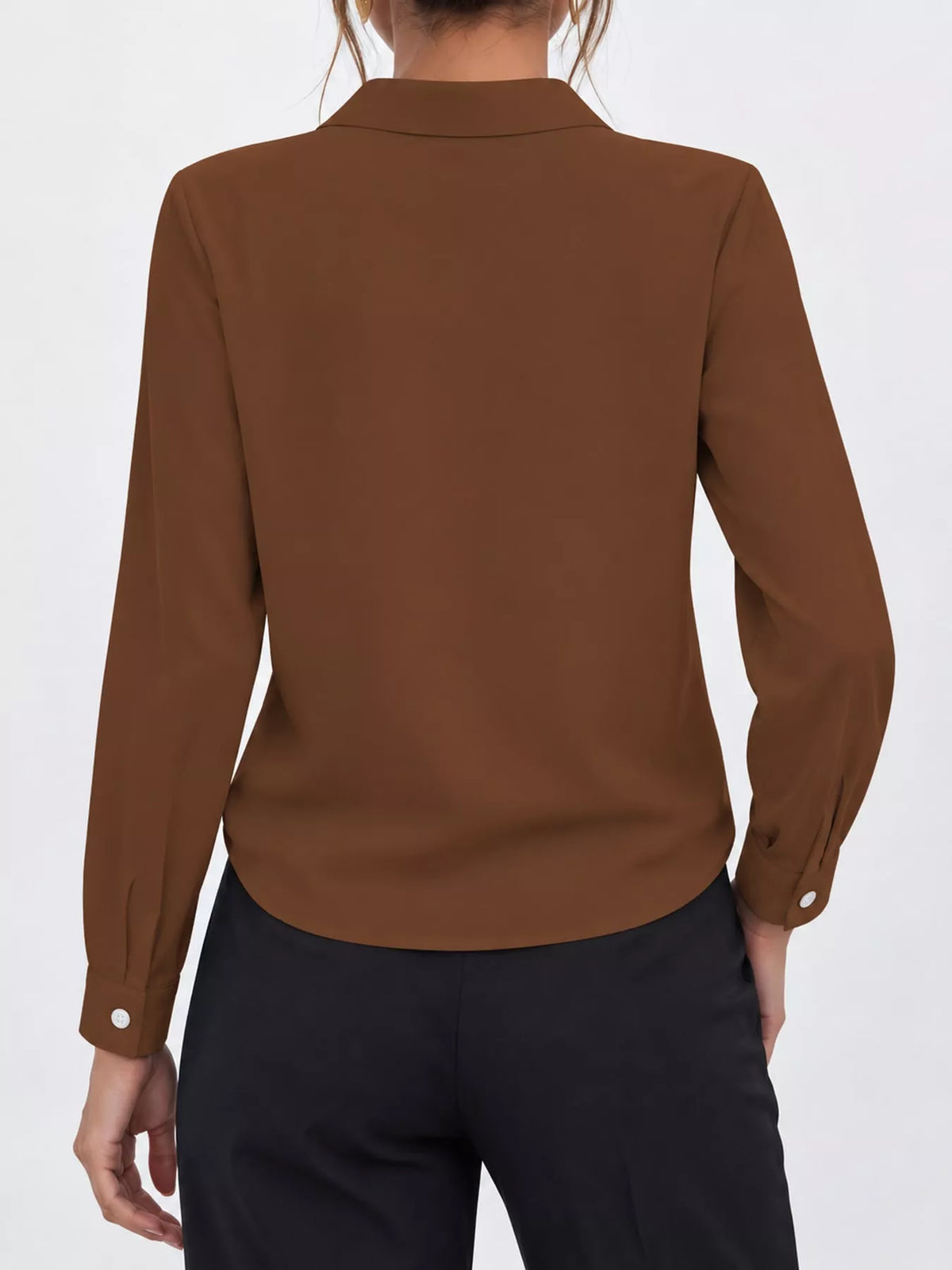 long sleeve satin blouse | dropsona - neutral - close-up detail