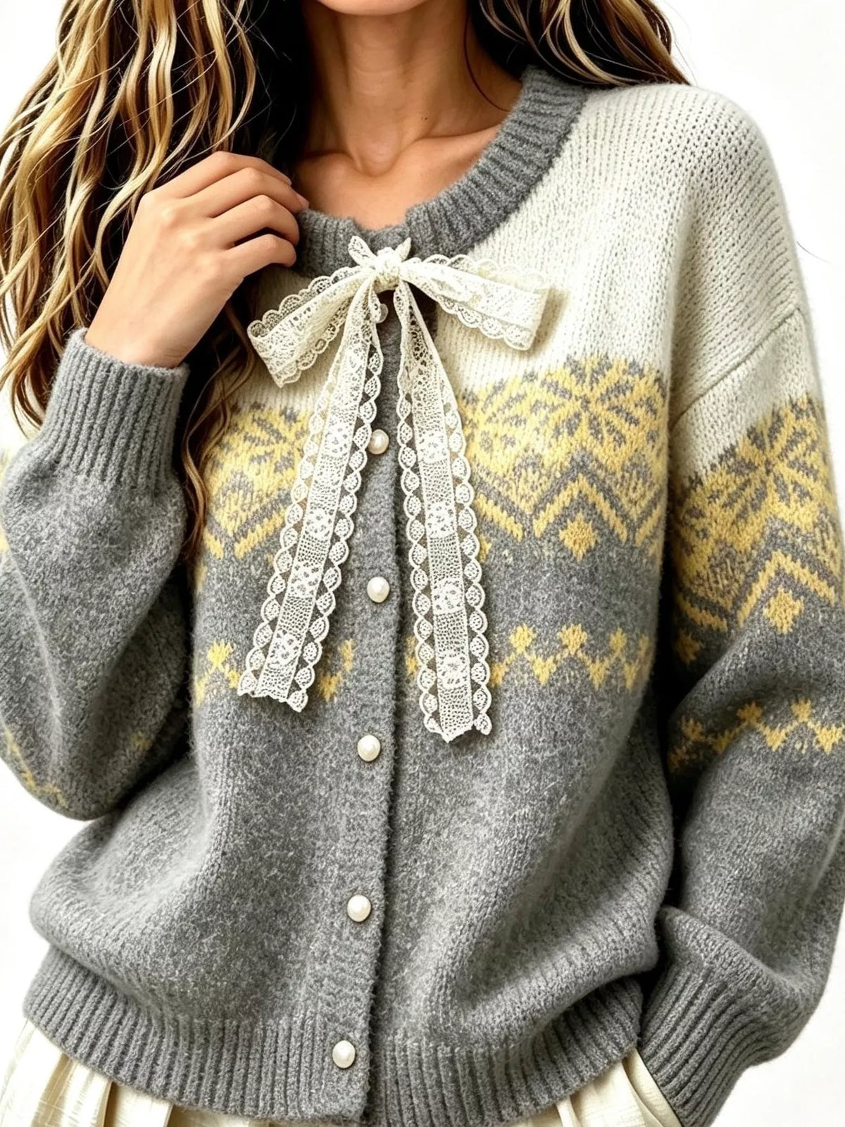 full size lace tie button up cardigan plus | dropsona - neutral - usage example