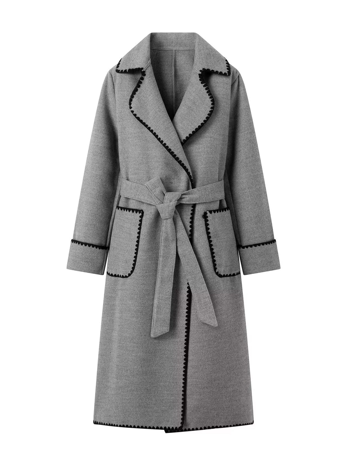 contrast scalloped trim trench coat | dropsona - neutral - front view