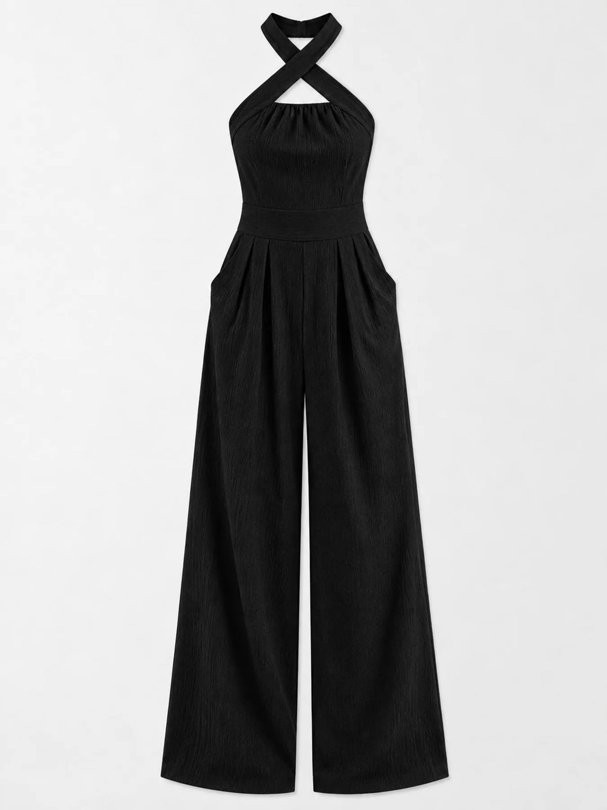 full size halter neck wide-leg jumpsuit plus | dropsona - neutral - material texture