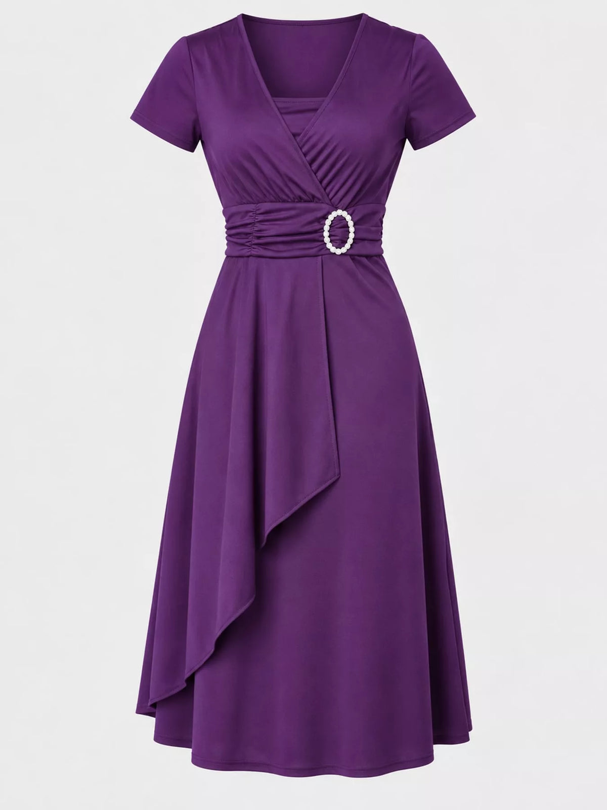 full size decorative buckle short sleeve dress plus | dropsona - neutral - close-up detail