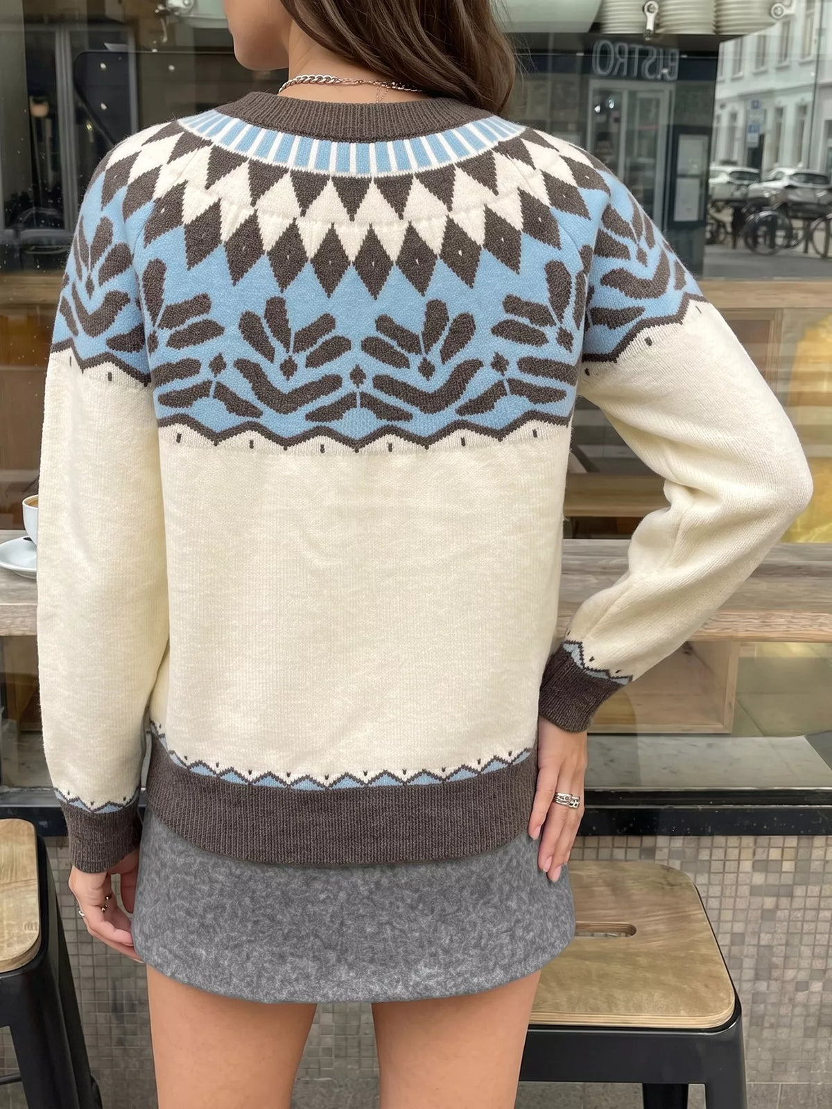fair isle pattern round neck sweater – basic style | dropsona - neutral - material texture