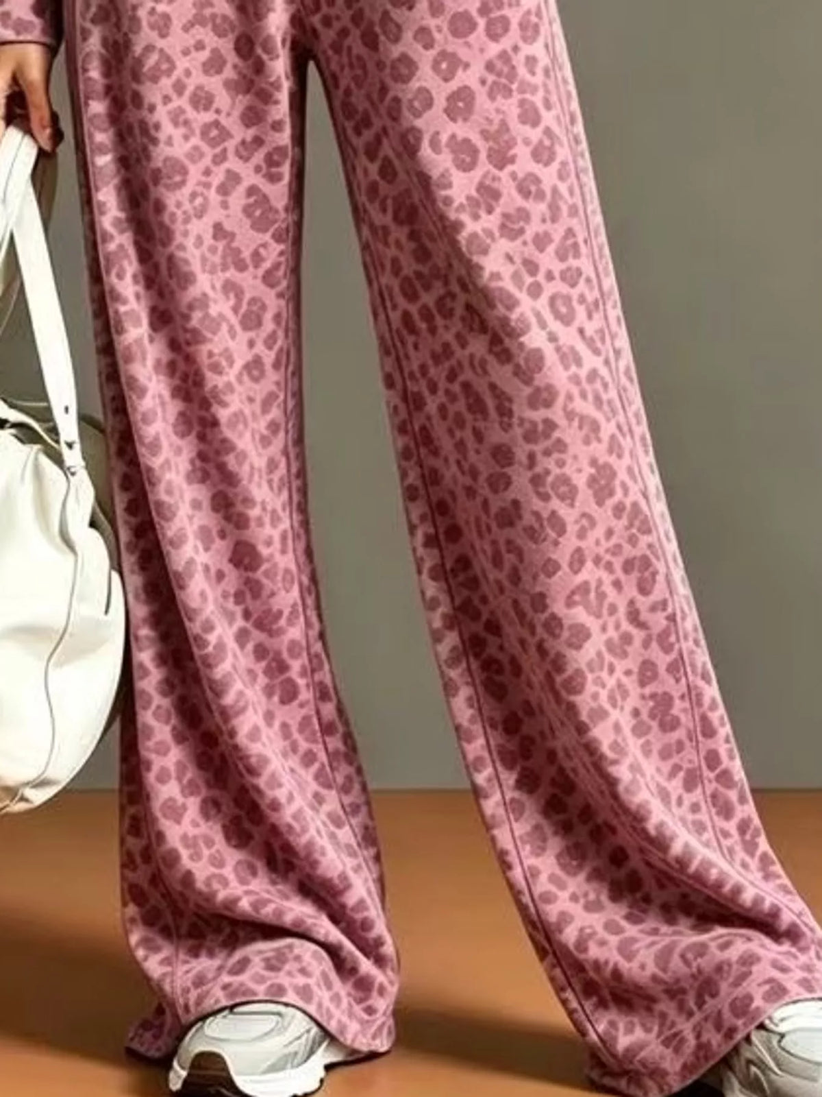 leopard print zip-up outerwear and pants set | dropsona - neutral - close-up detail