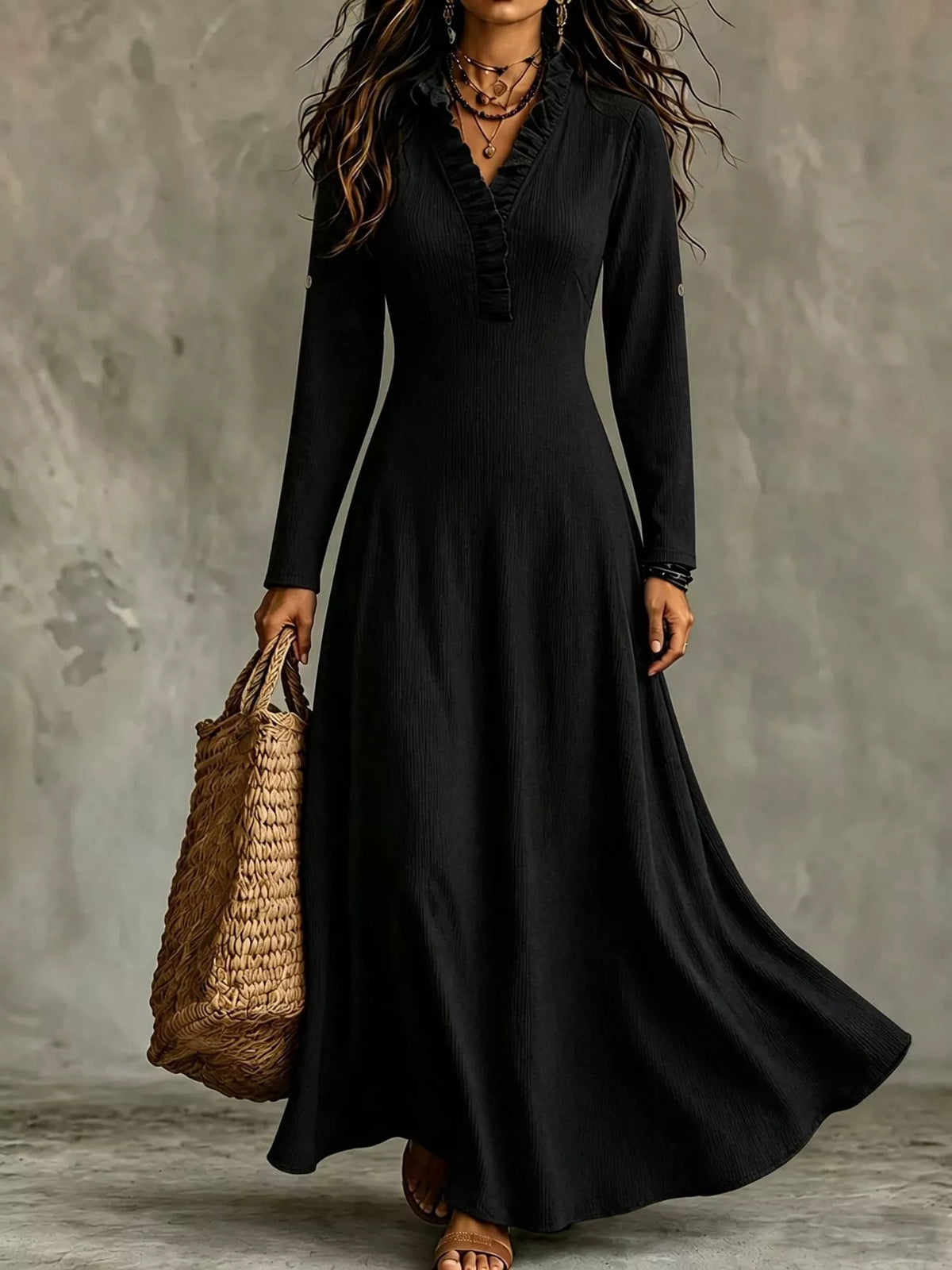 full size frill roll-up sleeve maxi dress plus | dropsona - neutral - packaging
