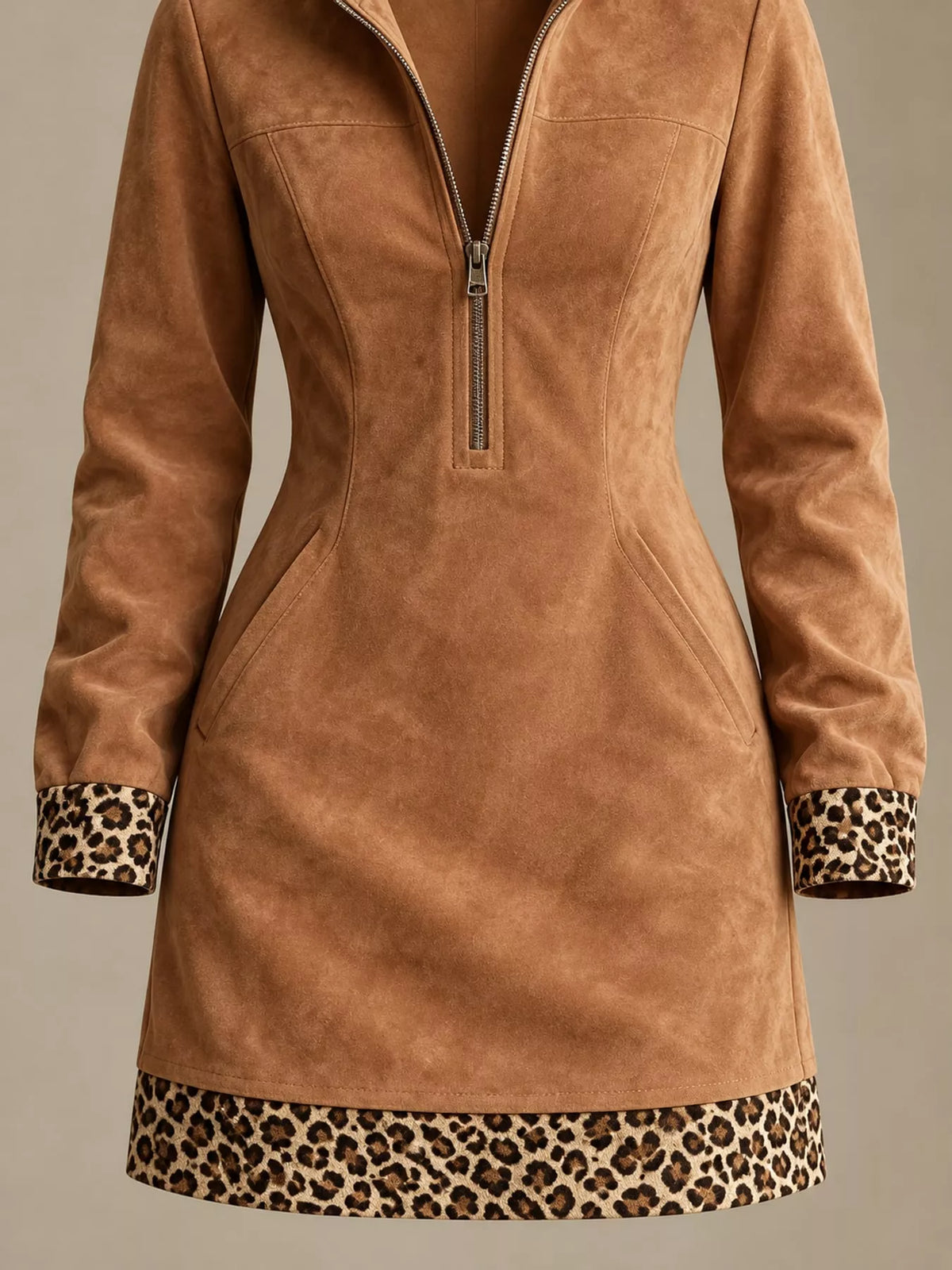 leopard half zip mini dress | dropsona polyester ≥95% - neutral - size reference