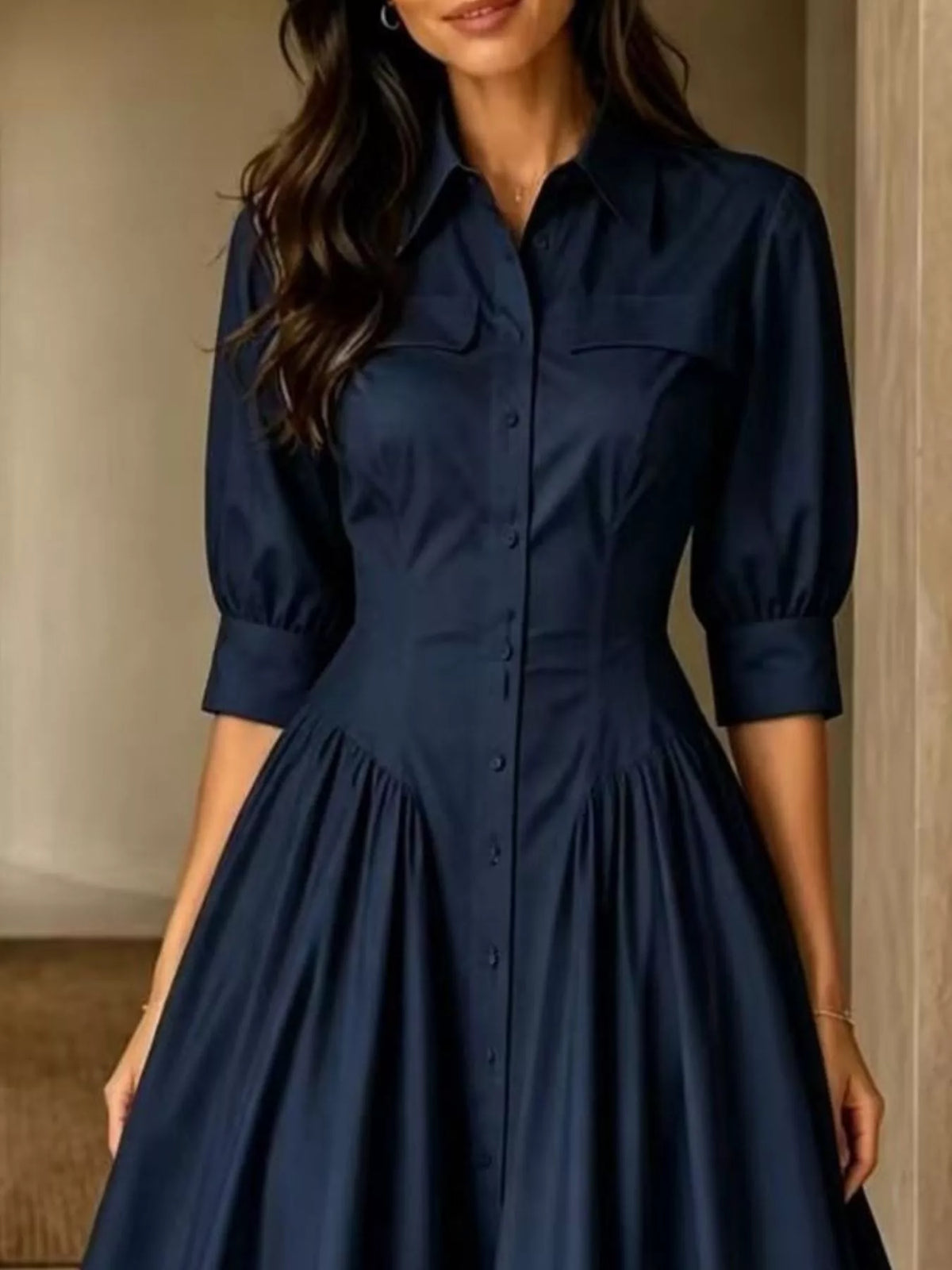 full size elegant button-down shirt dress with | dropsona - neutral - size reference