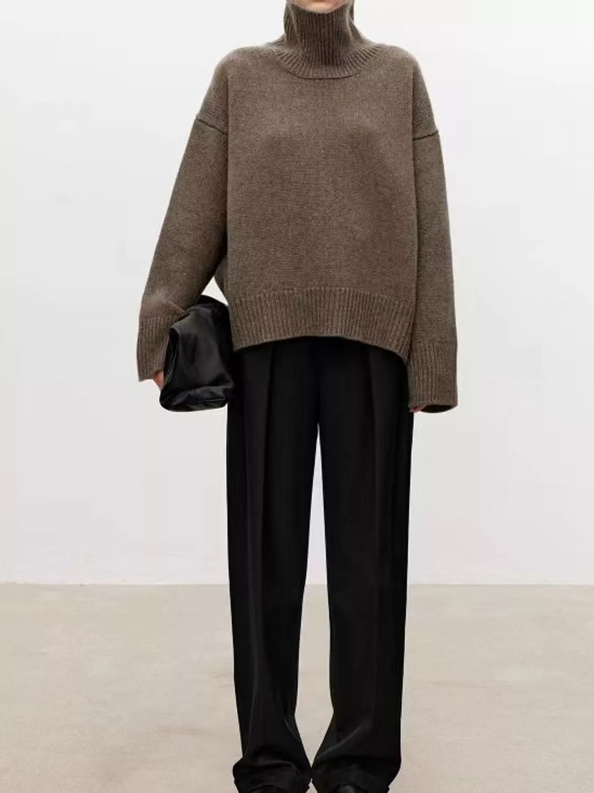 oversized turtleneck wool sweater | dropsona - neutral - front view