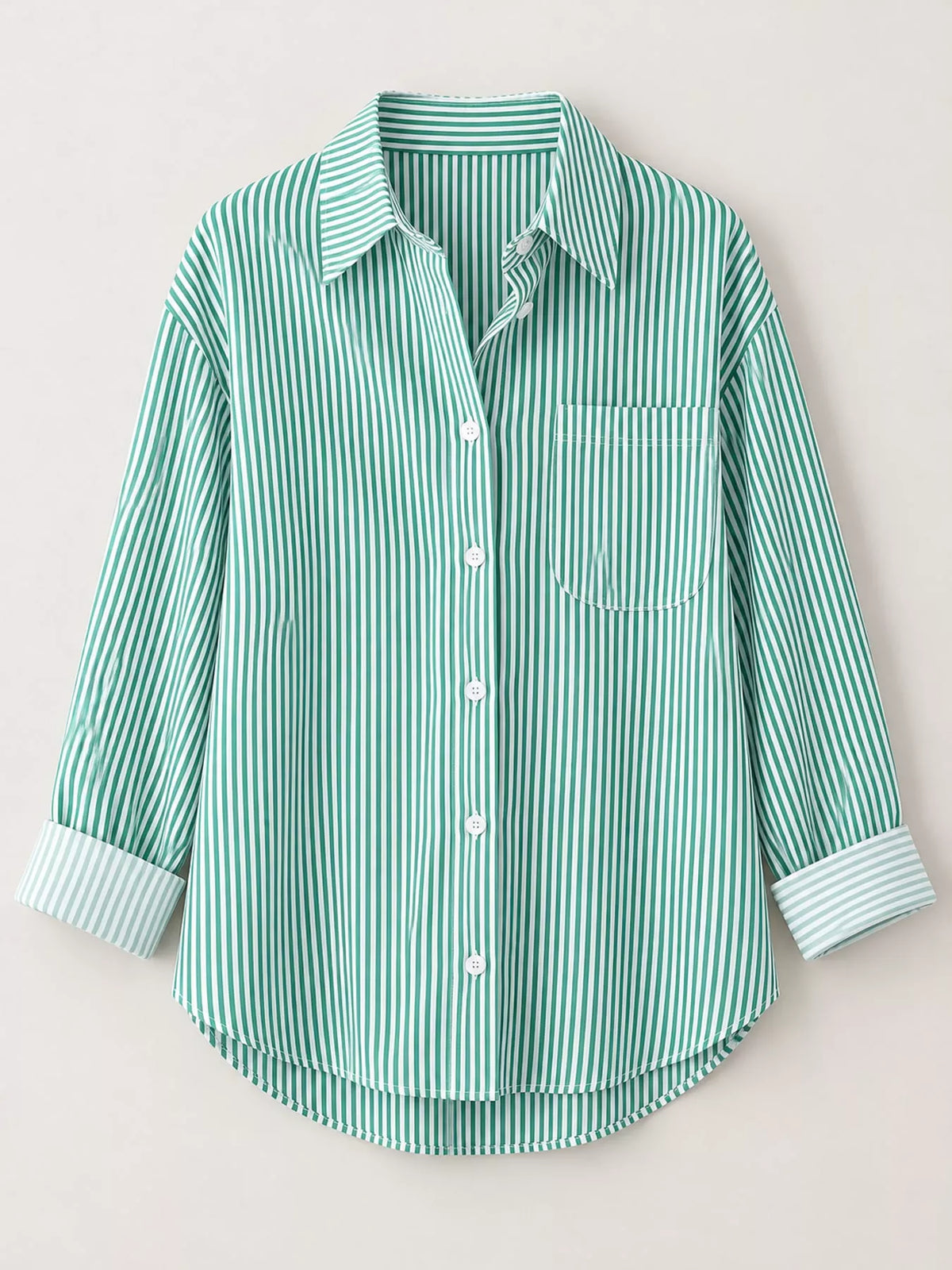 full size striped button-down long sleeve shirt plus | dropsona - neutral - usage example