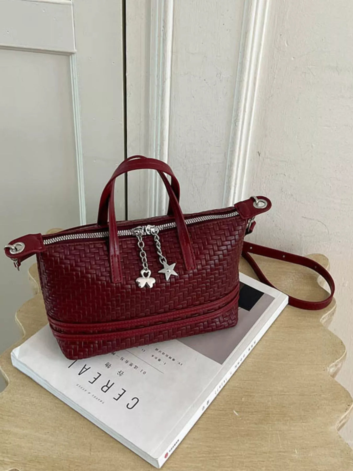 woven texture crossbody bag – stylish sling | dropsona - neutral - usage example
