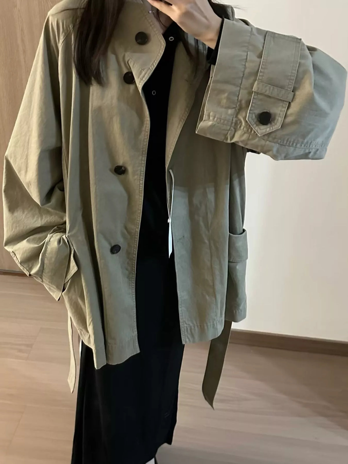 vintage style stand-collar belted utility jacket | dropsona - neutral - packaging