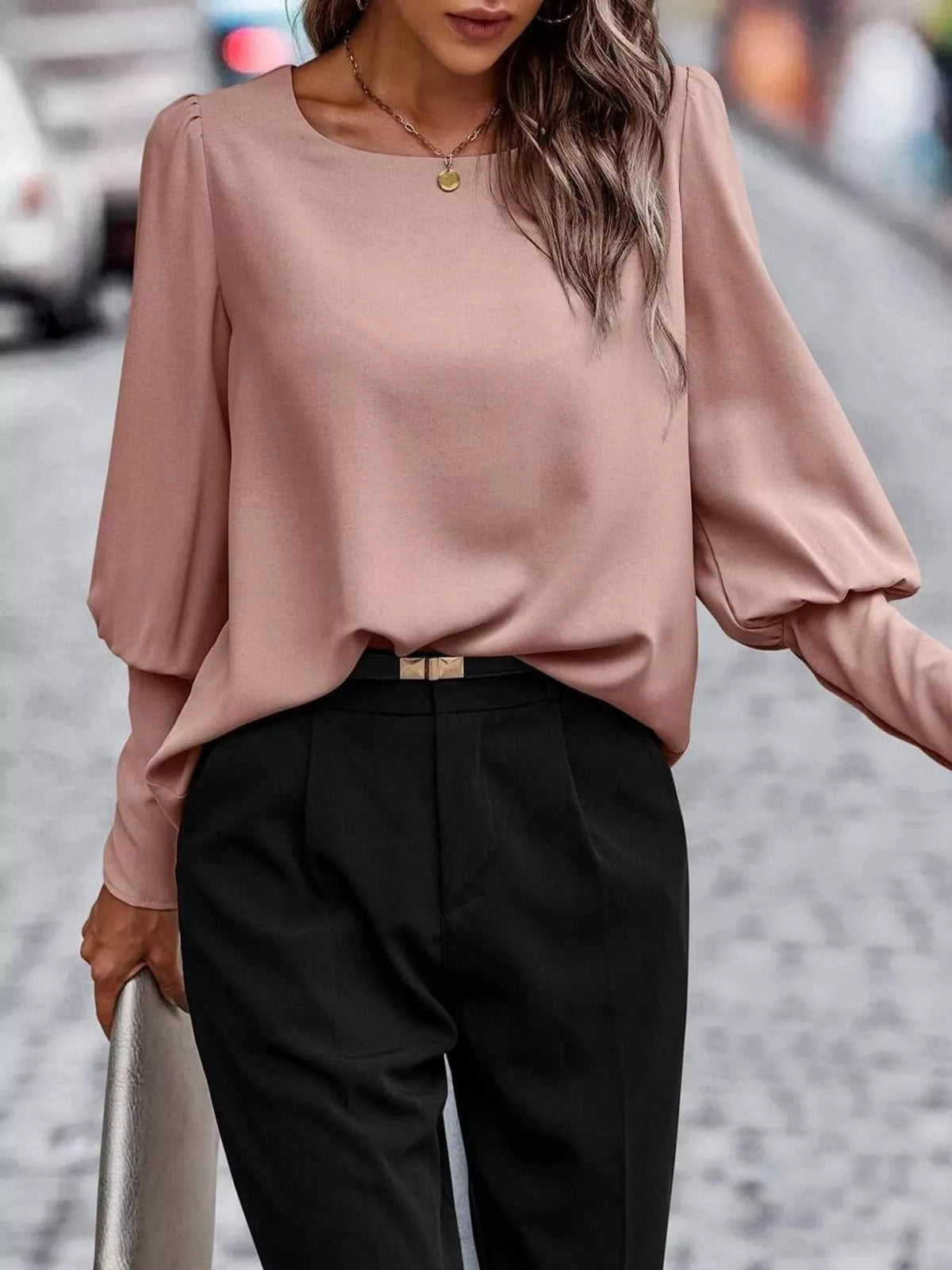decorative button lantern sleeve blouse | dropsona - neutral - packaging