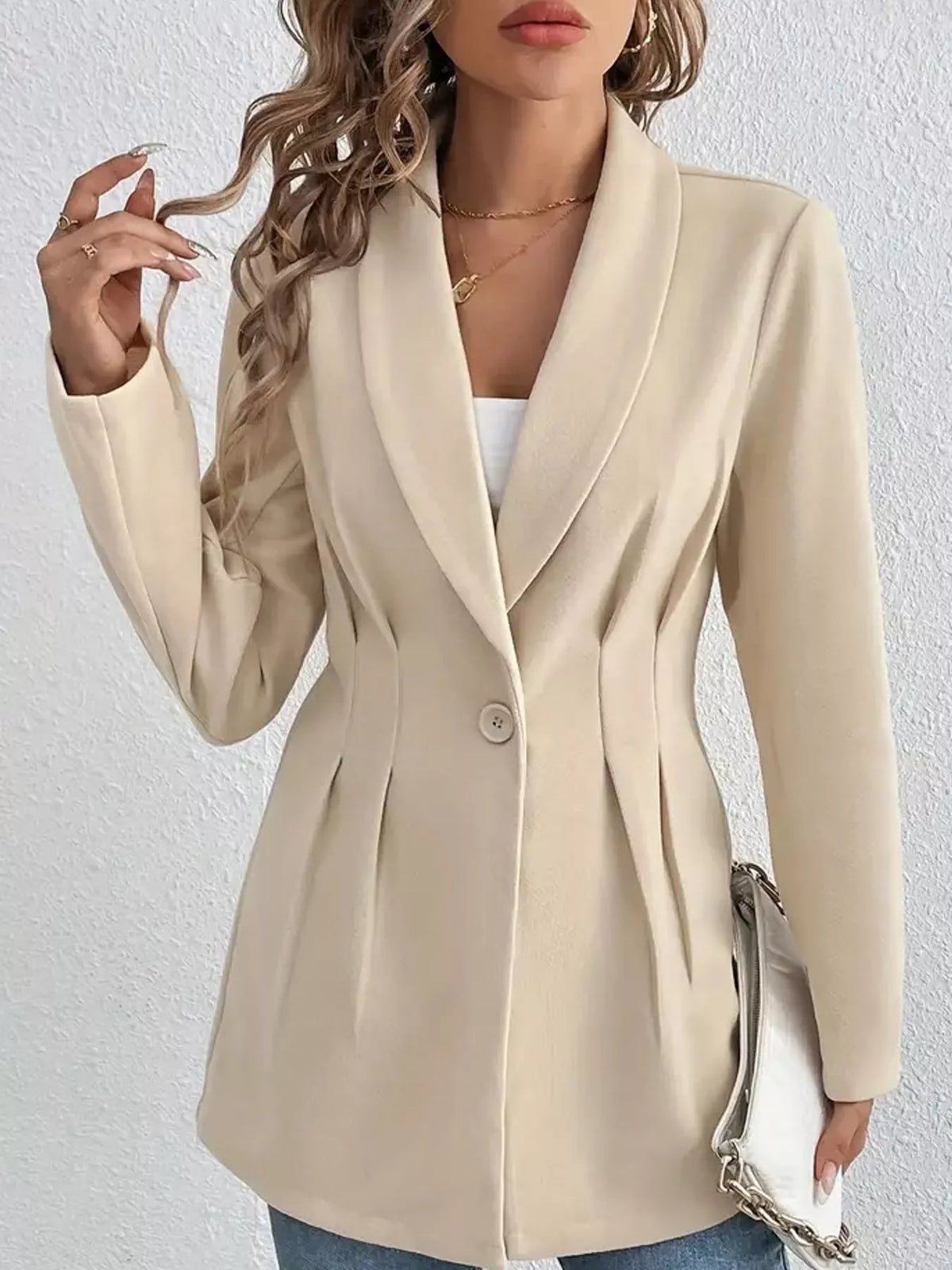 single-button shawl collar blazer | dropsona - neutral - material texture