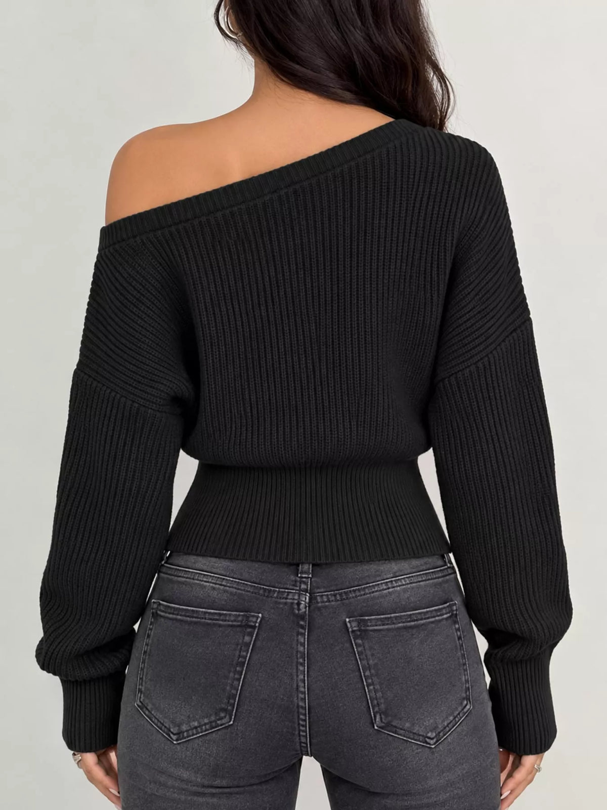 one shoulder ribbed knit sweater – fit | dropsona - neutral - material texture