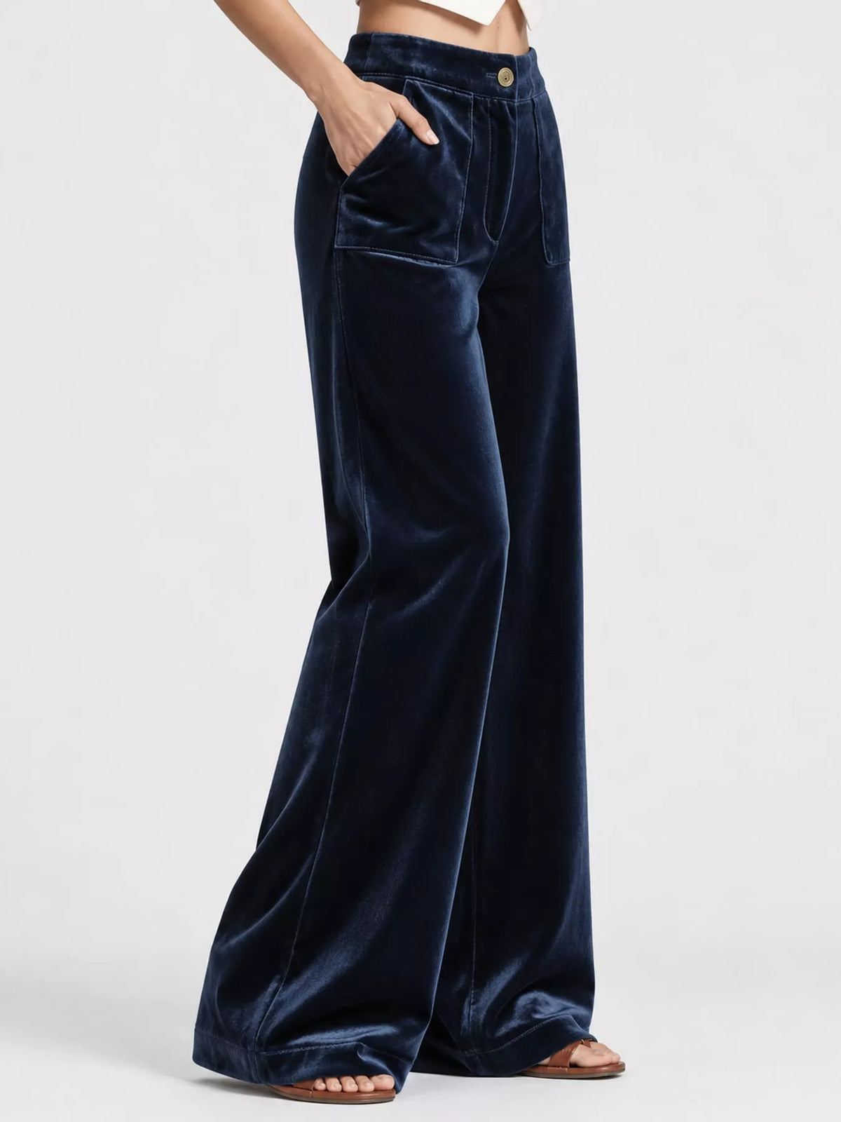 full size high-waisted wide-leg velvet pants with | dropsona - neutral - material texture